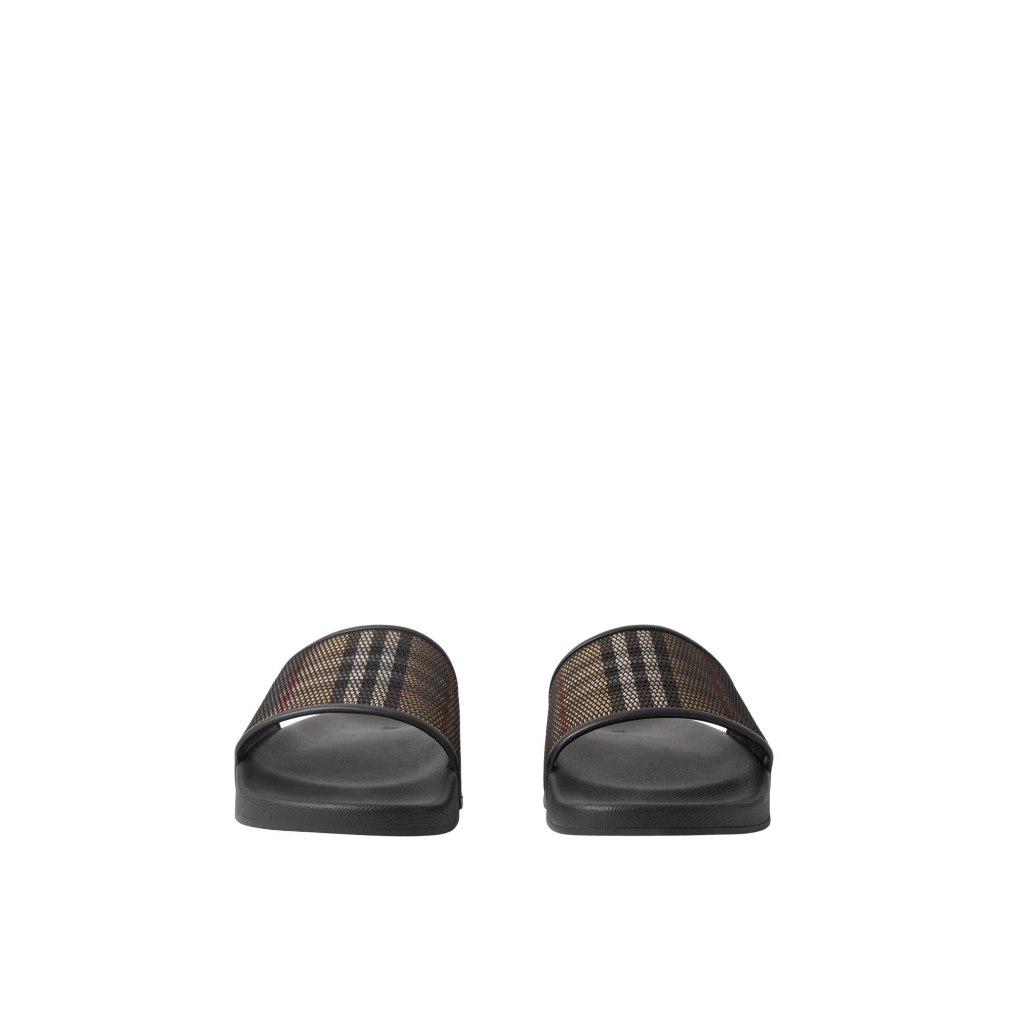 체크 코튼 메시 슬라이드