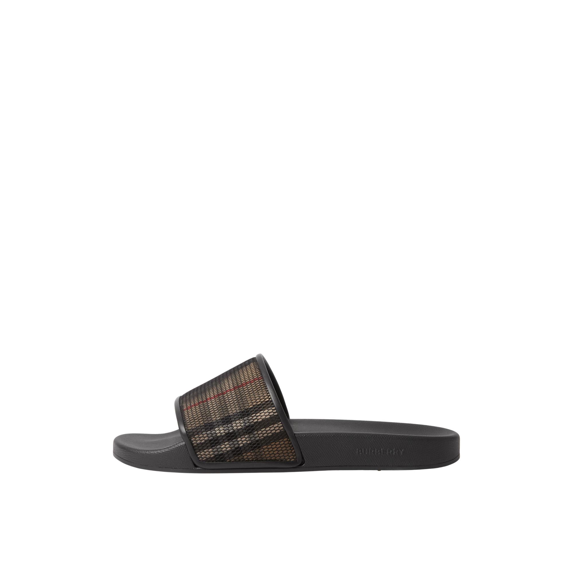 체크 코튼 메시 슬라이드