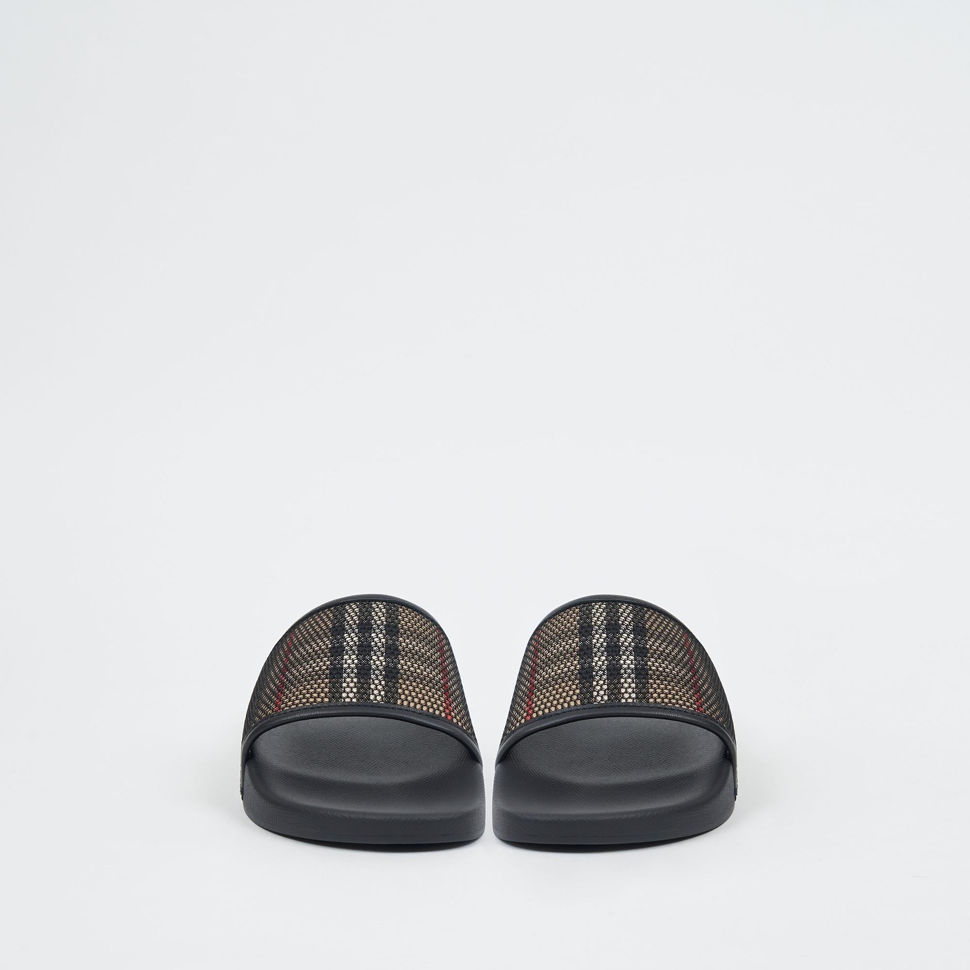 체크 코튼 메시 슬라이드