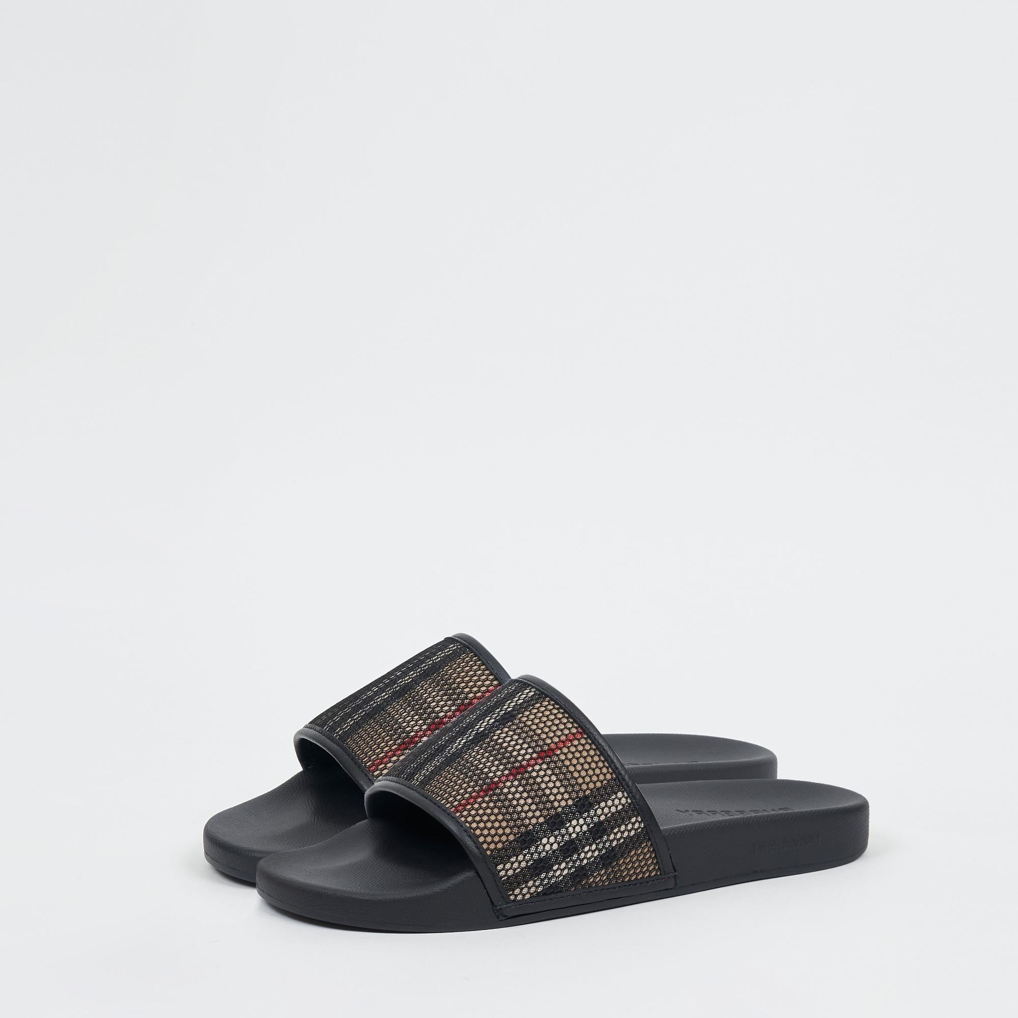 체크 코튼 메시 슬라이드