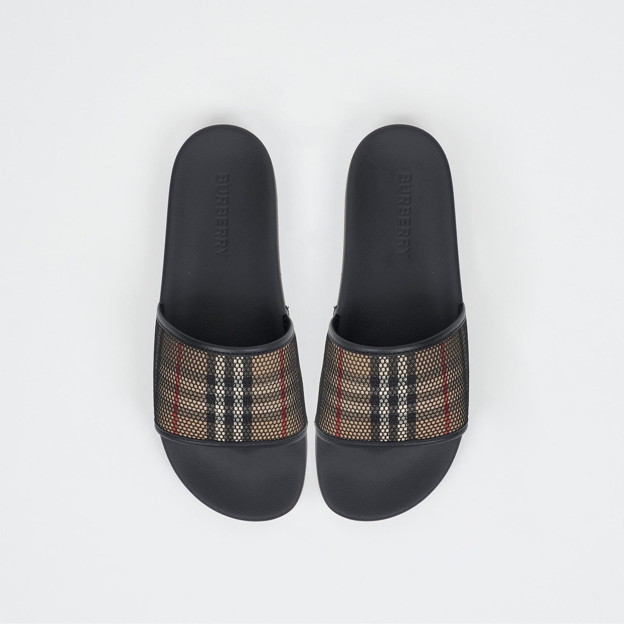 체크 코튼 메시 슬라이드