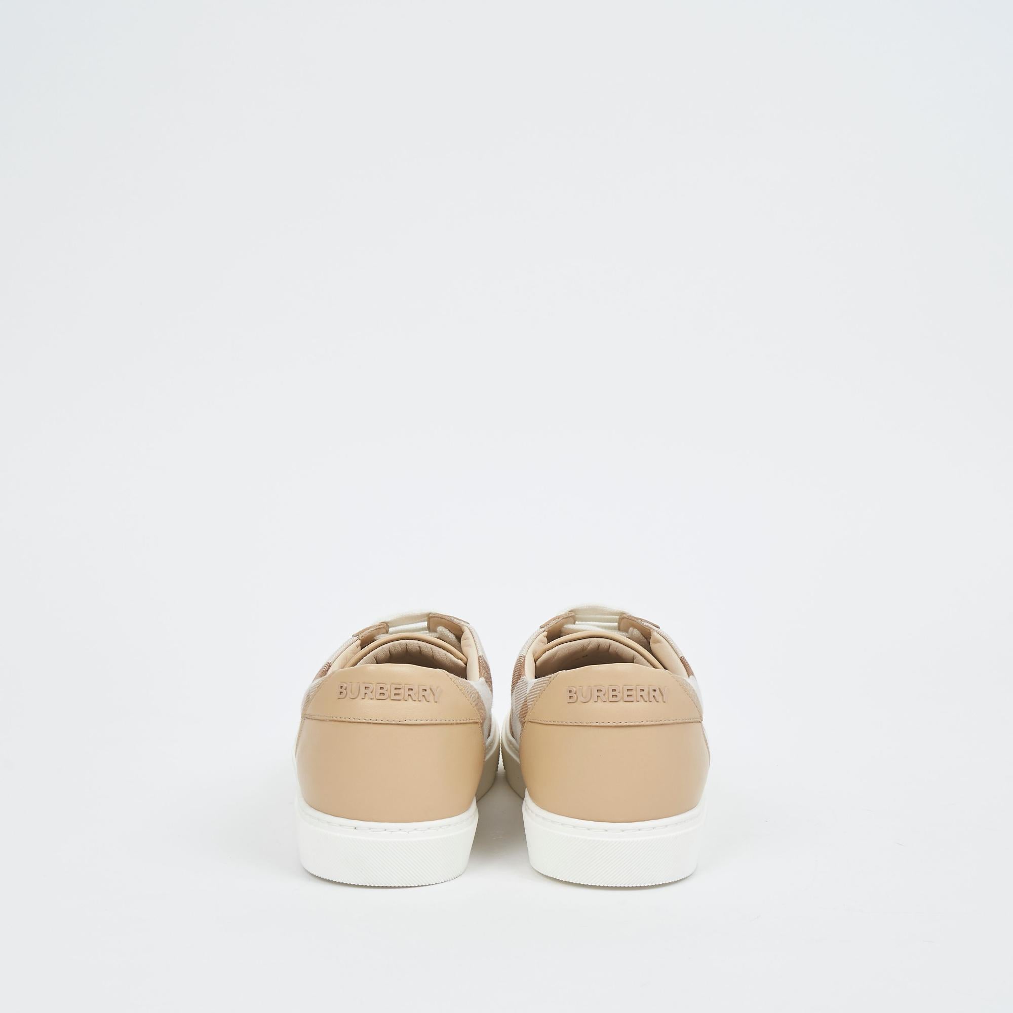 체크 코튼 레더 스니커즈