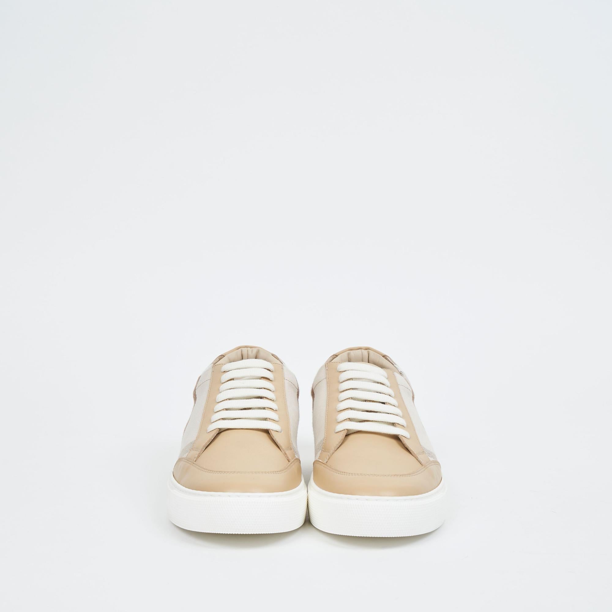 체크 코튼 레더 스니커즈