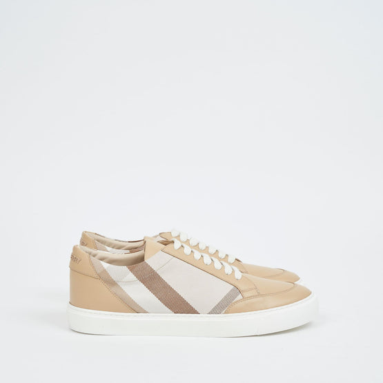 체크 코튼 레더 스니커즈