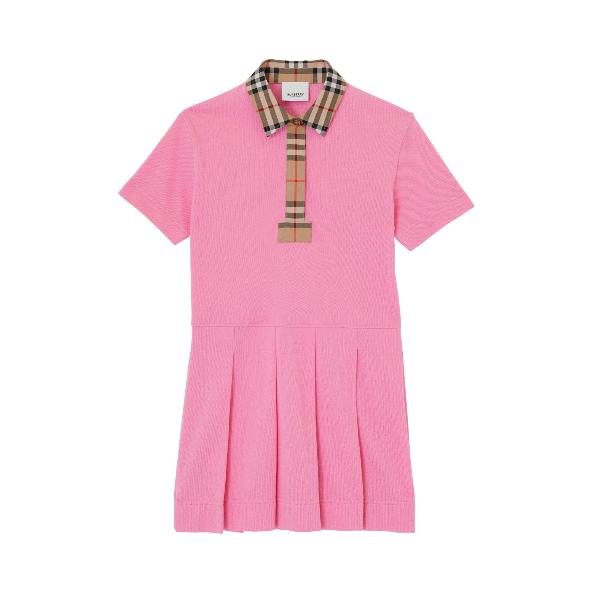 빈티지 체크 트리밍 코튼 폴로셔츠 드레스