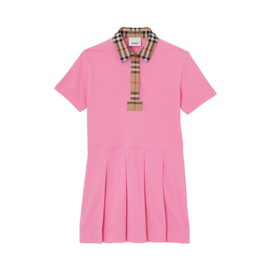 빈티지 체크 트리밍 코튼 폴로셔츠 드레스