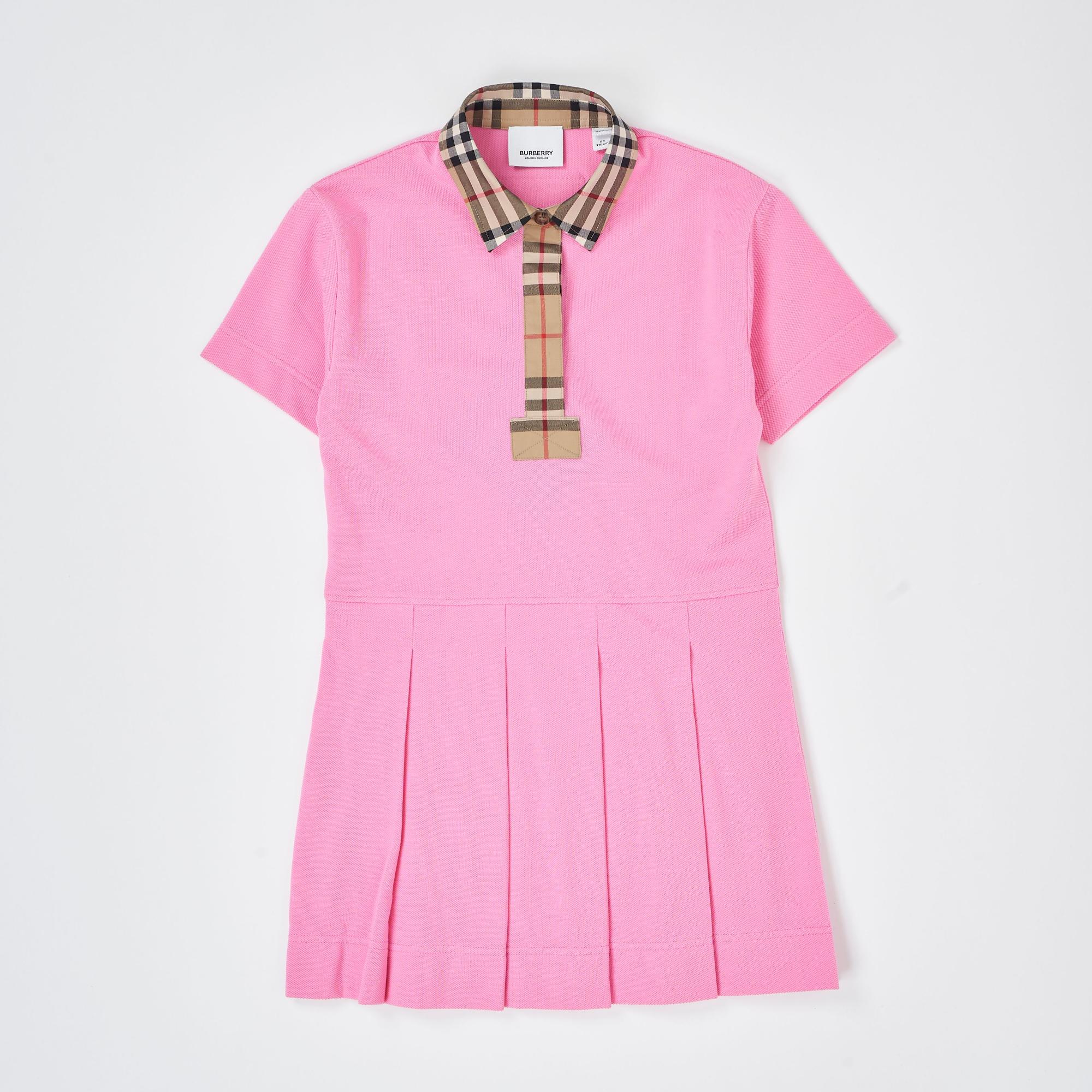 빈티지 체크 트리밍 코튼 폴로셔츠 드레스