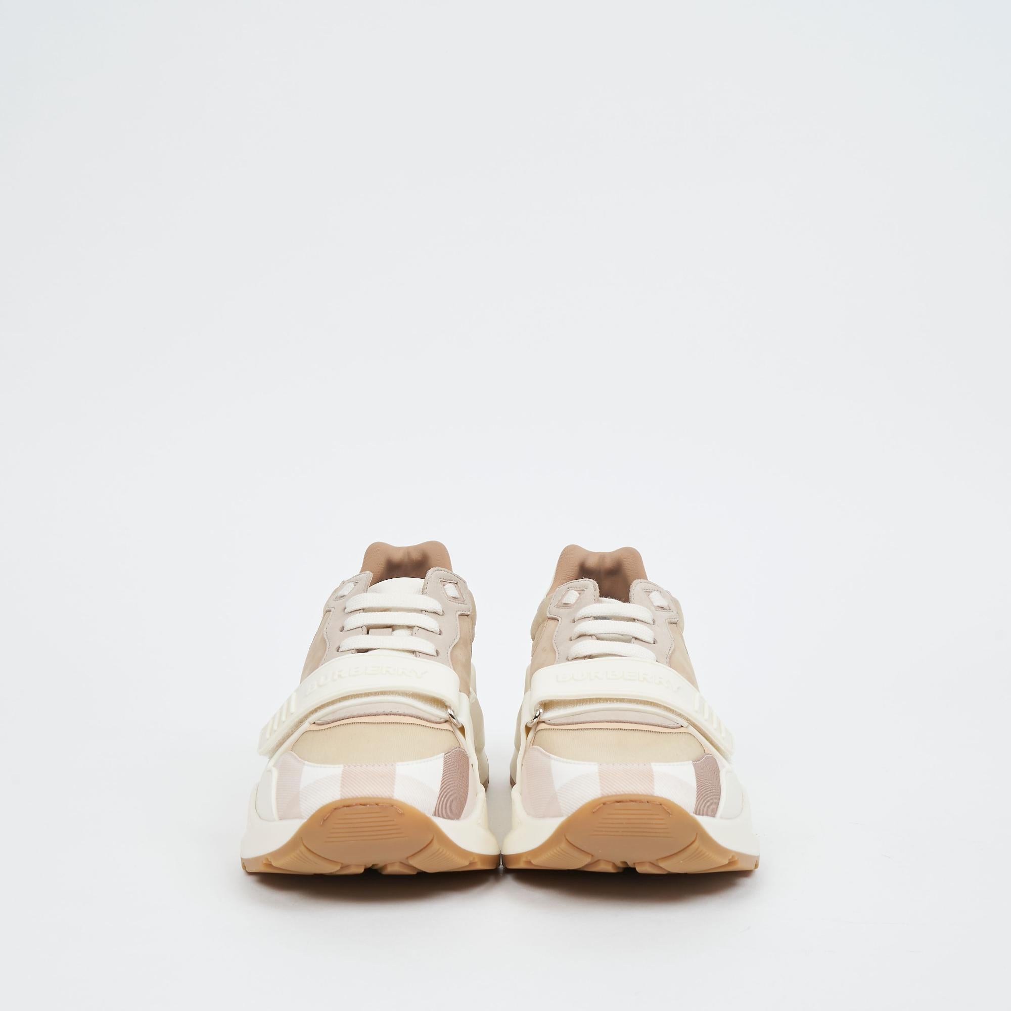 레더 나일론 체크 스니커즈