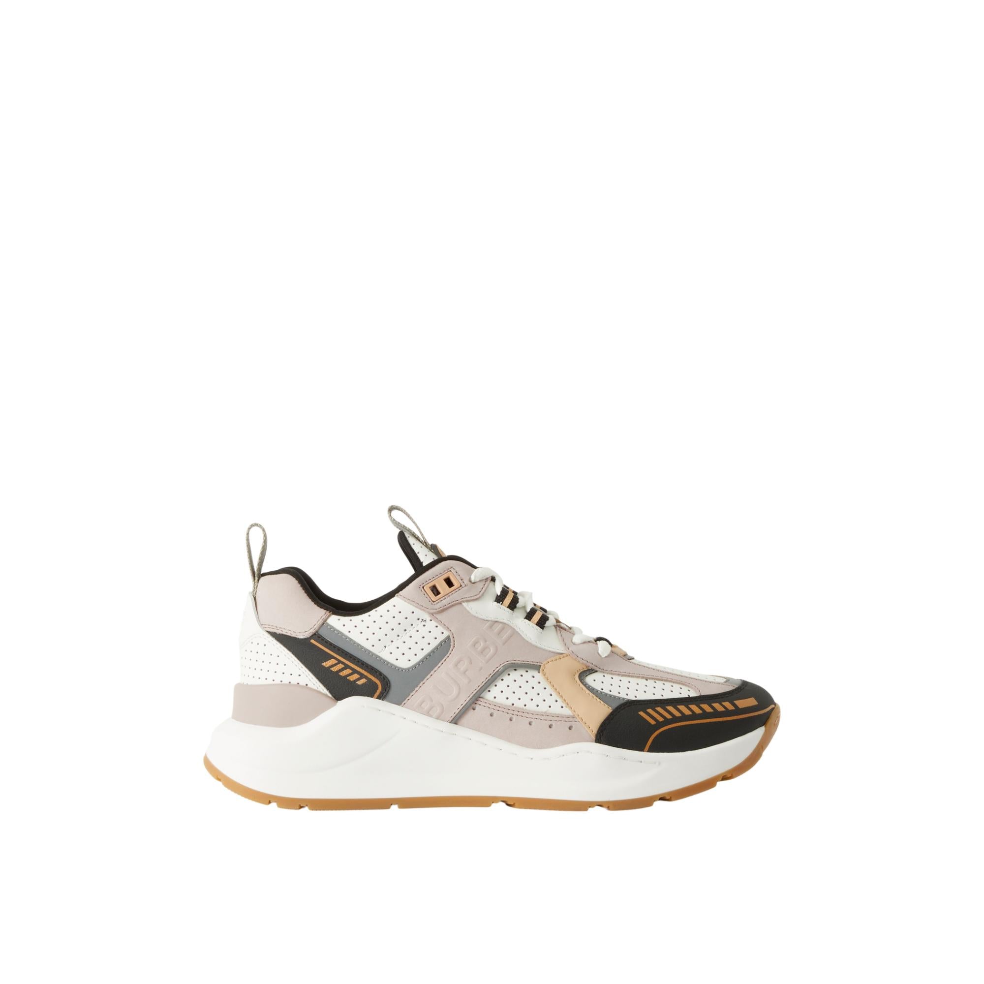 로고 엠보싱 레더 나일론 스니커즈