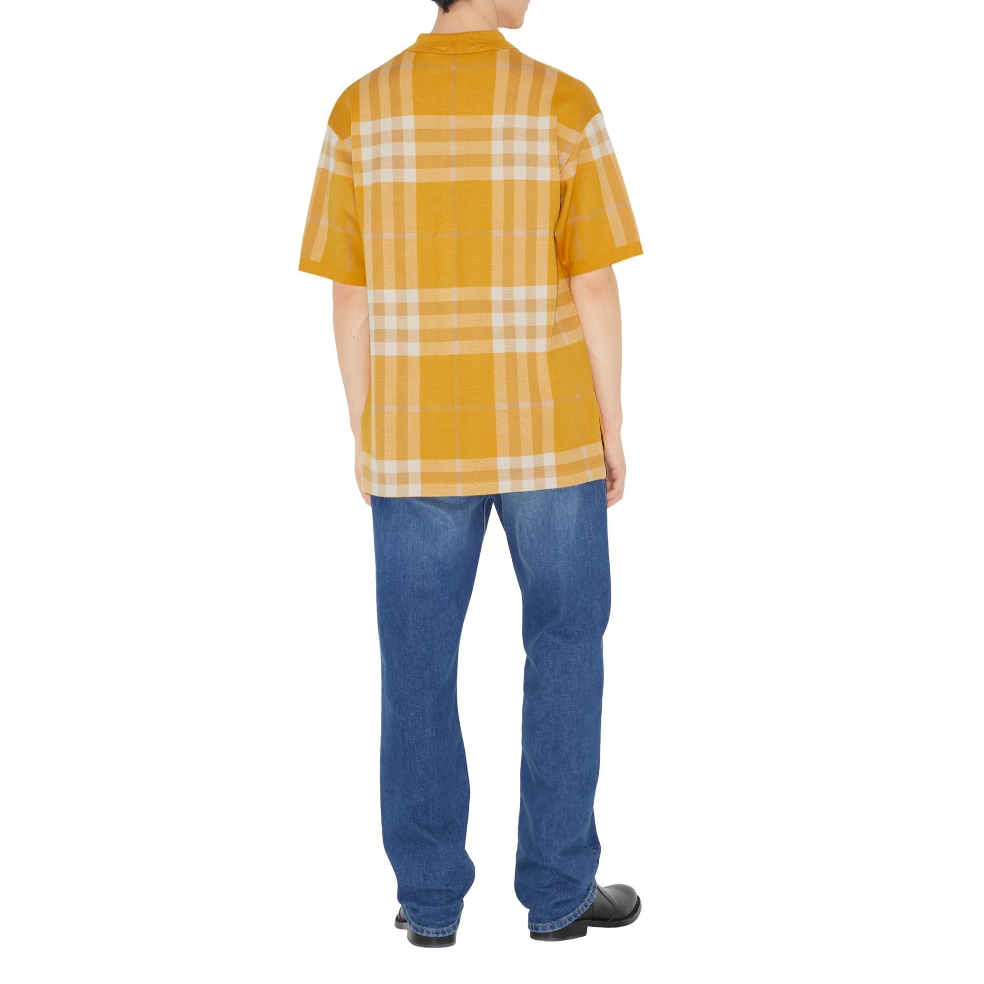 체크 실크 울 자카드 폴로셔츠