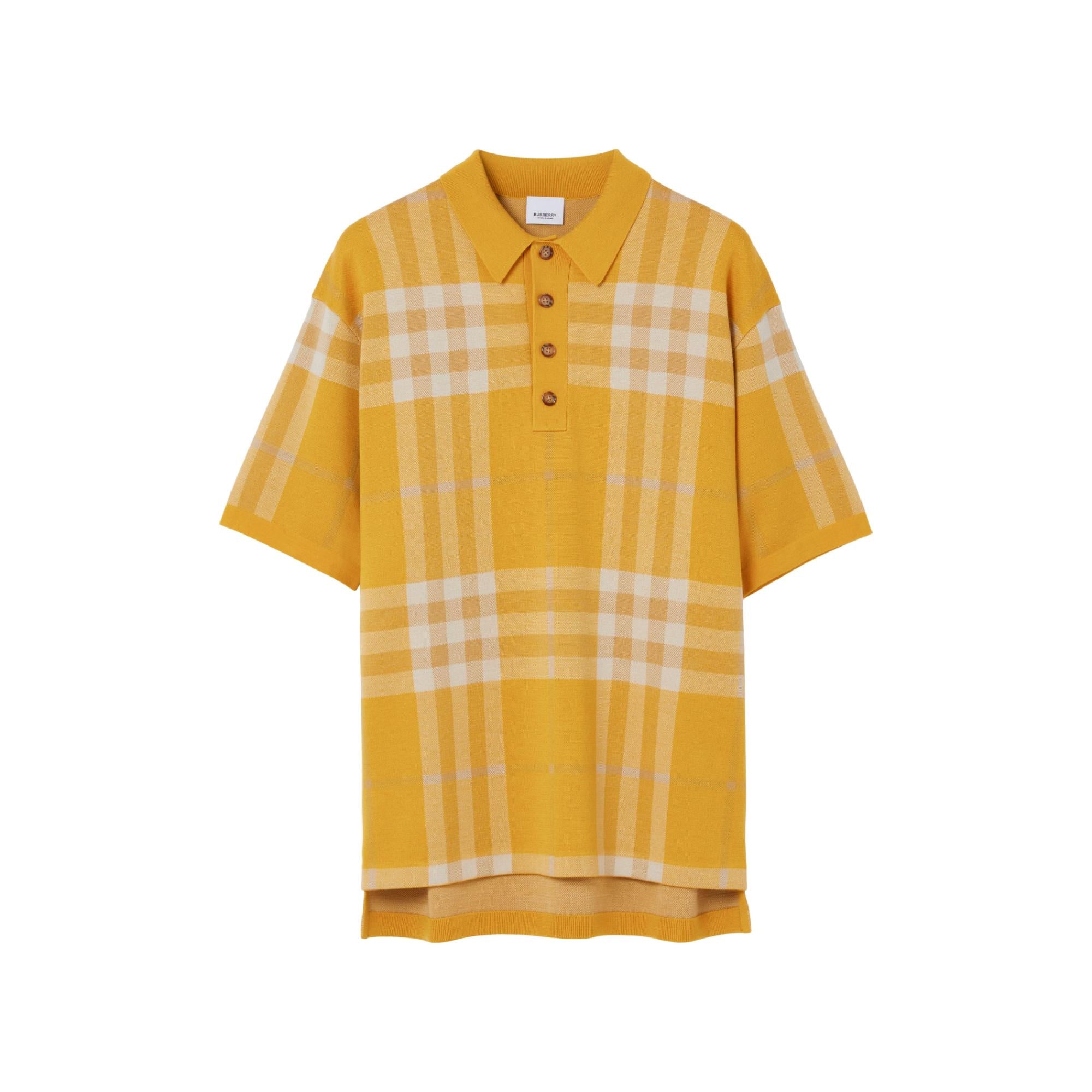 체크 실크 울 자카드 폴로셔츠