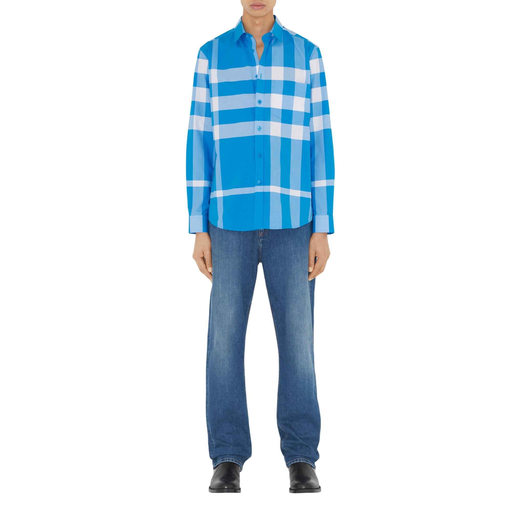 체크 스트레치 코튼 포플린 셔츠