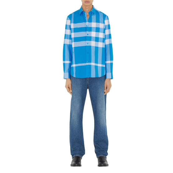 체크 스트레치 코튼 포플린 셔츠