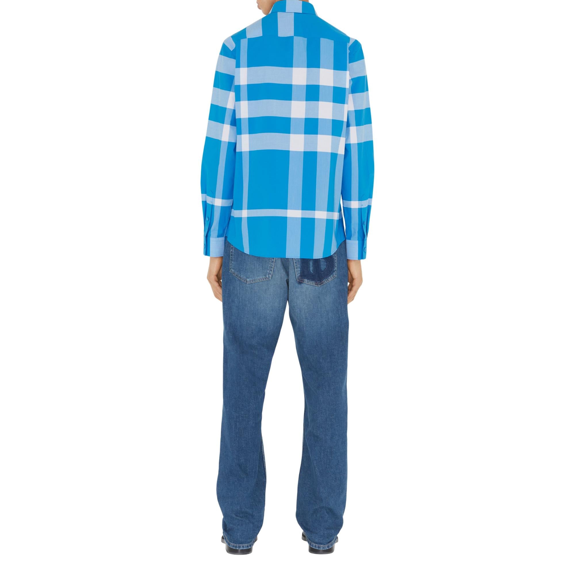 체크 스트레치 코튼 포플린 셔츠