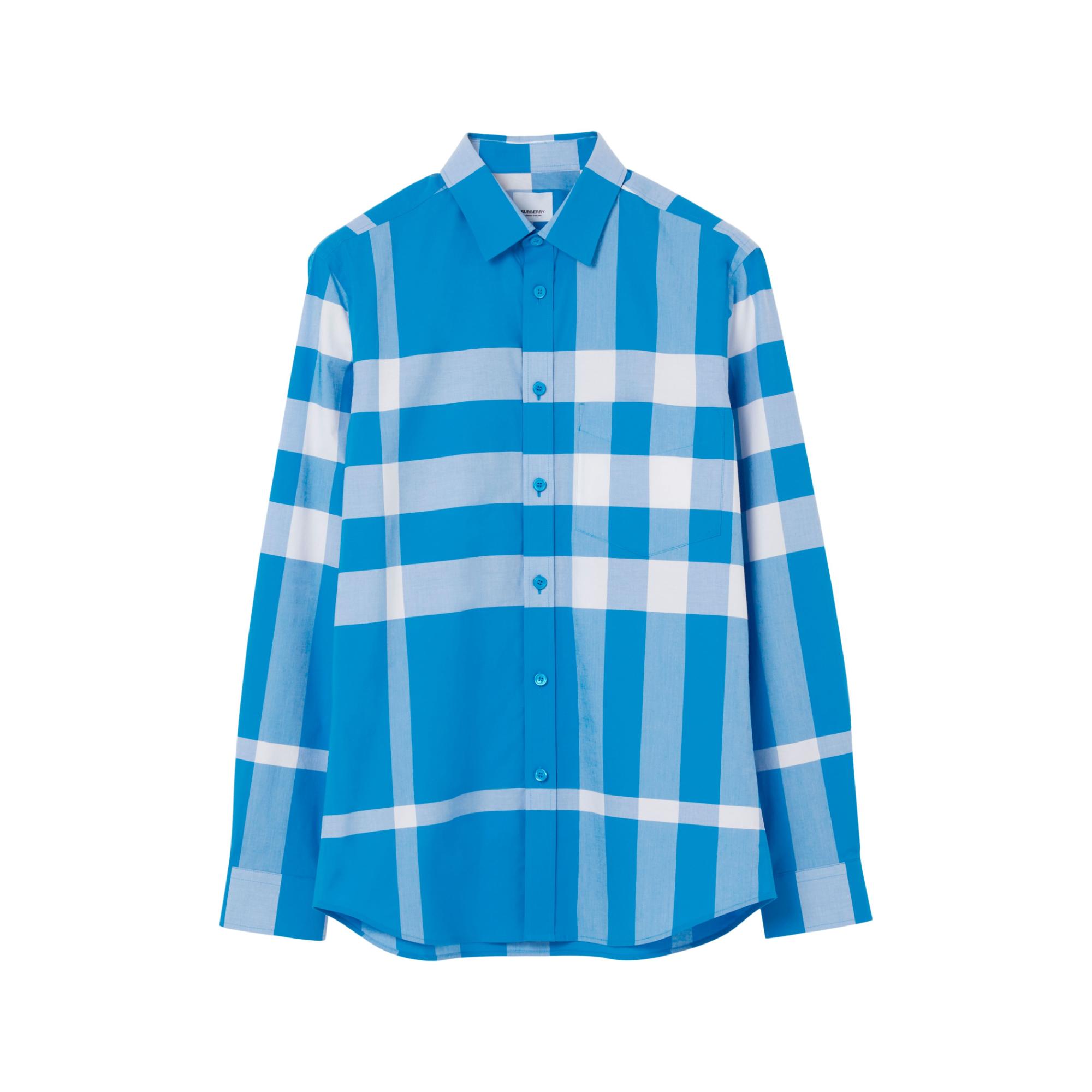 체크 스트레치 코튼 포플린 셔츠