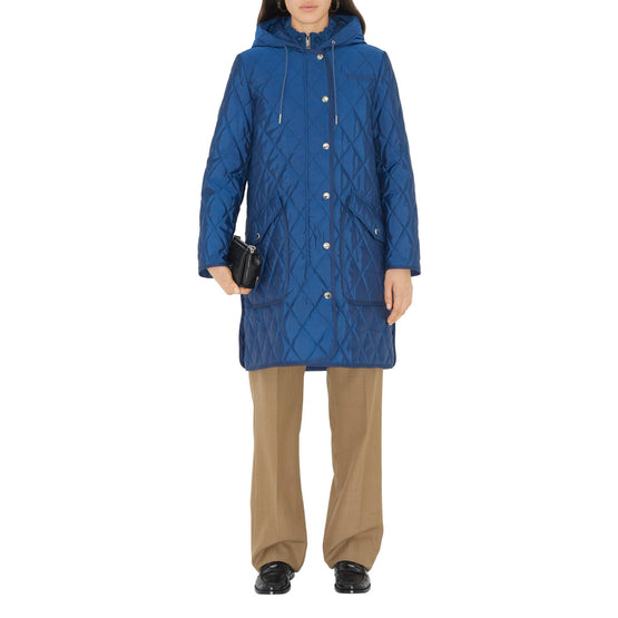 다이아몬드 퀼팅 나일론 후드 코트