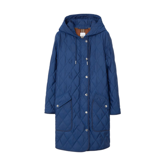 다이아몬드 퀼팅 나일론 후드 코트