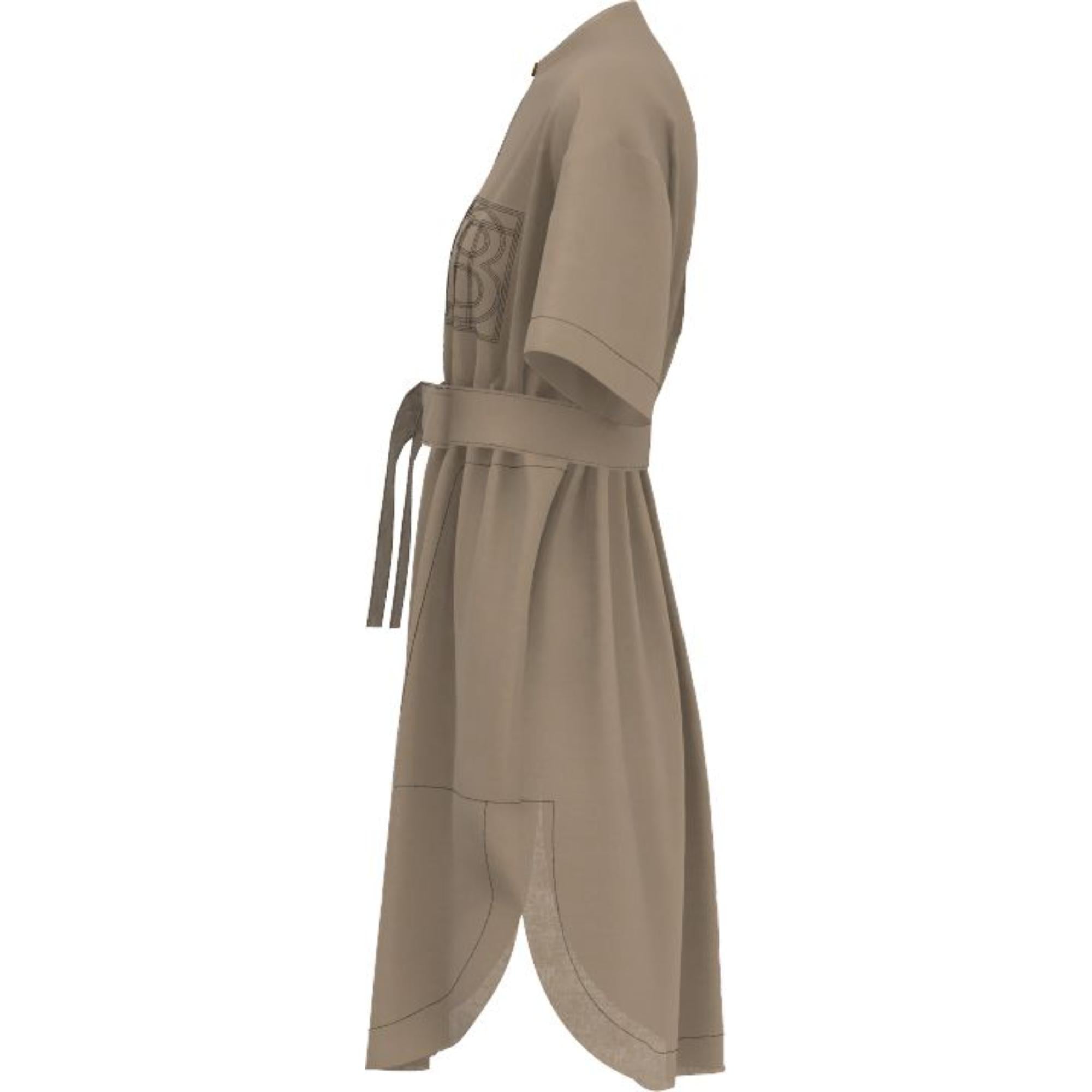 모노그램 모티프 코튼 타이 웨이스트 셔츠 드레스