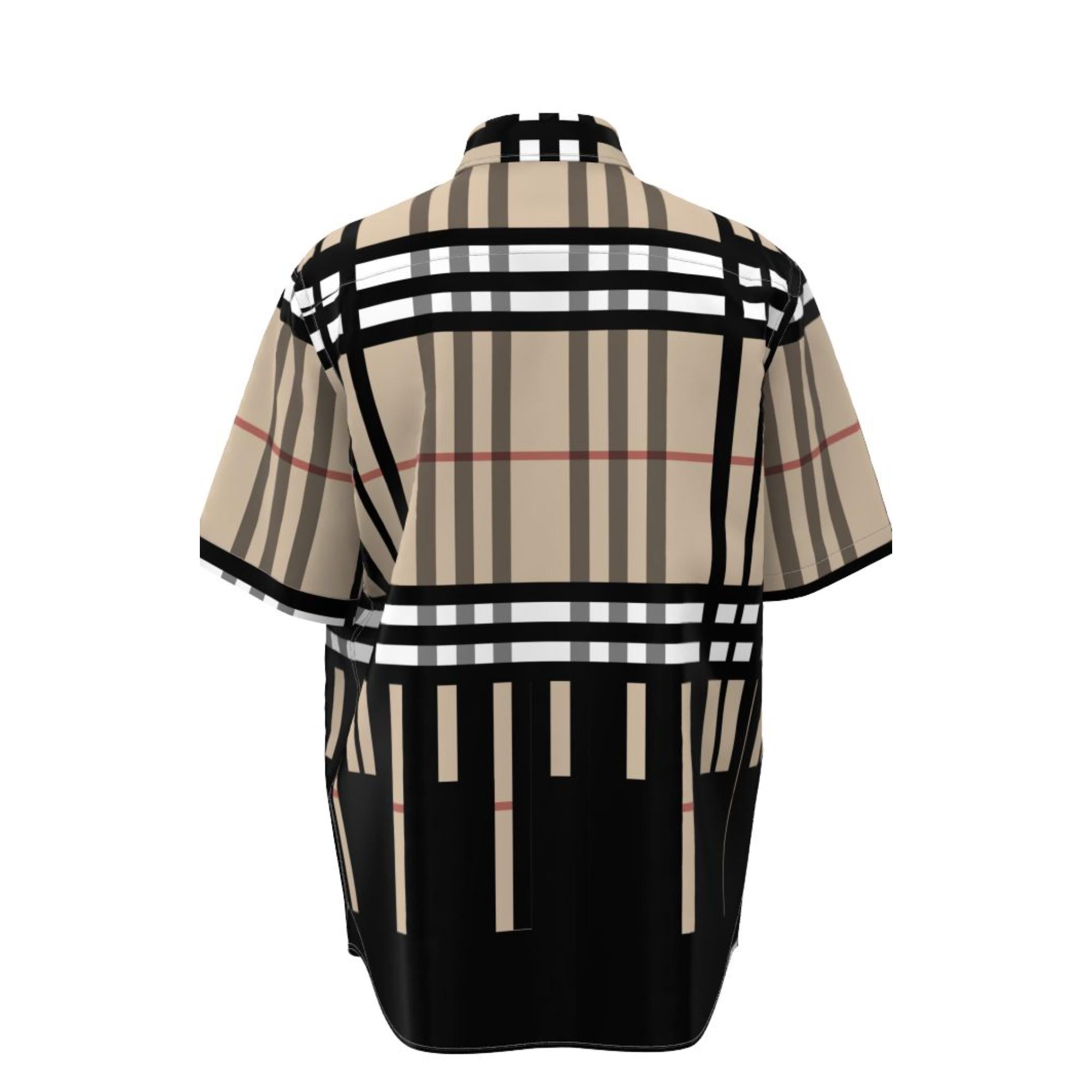 쇼트 슬리브 슬라이스 체크 프린트 실크 셔츠