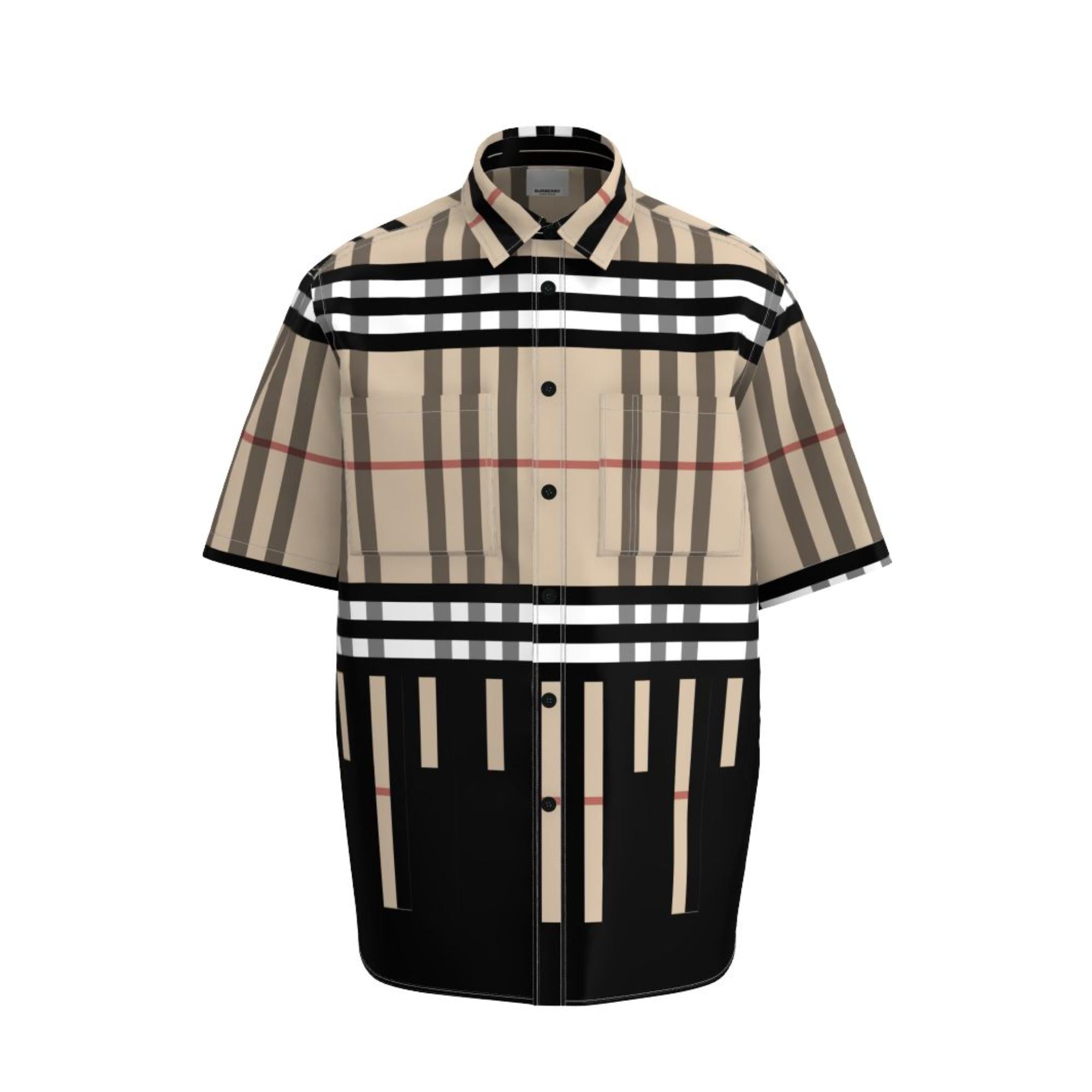 쇼트 슬리브 슬라이스 체크 프린트 실크 셔츠