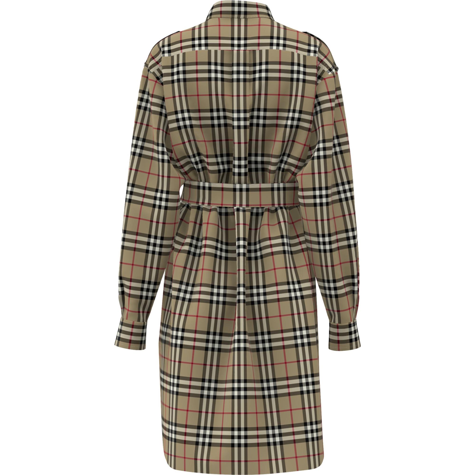 빈티지 체크 코튼 타이 웨이스트 셔츠 드레스