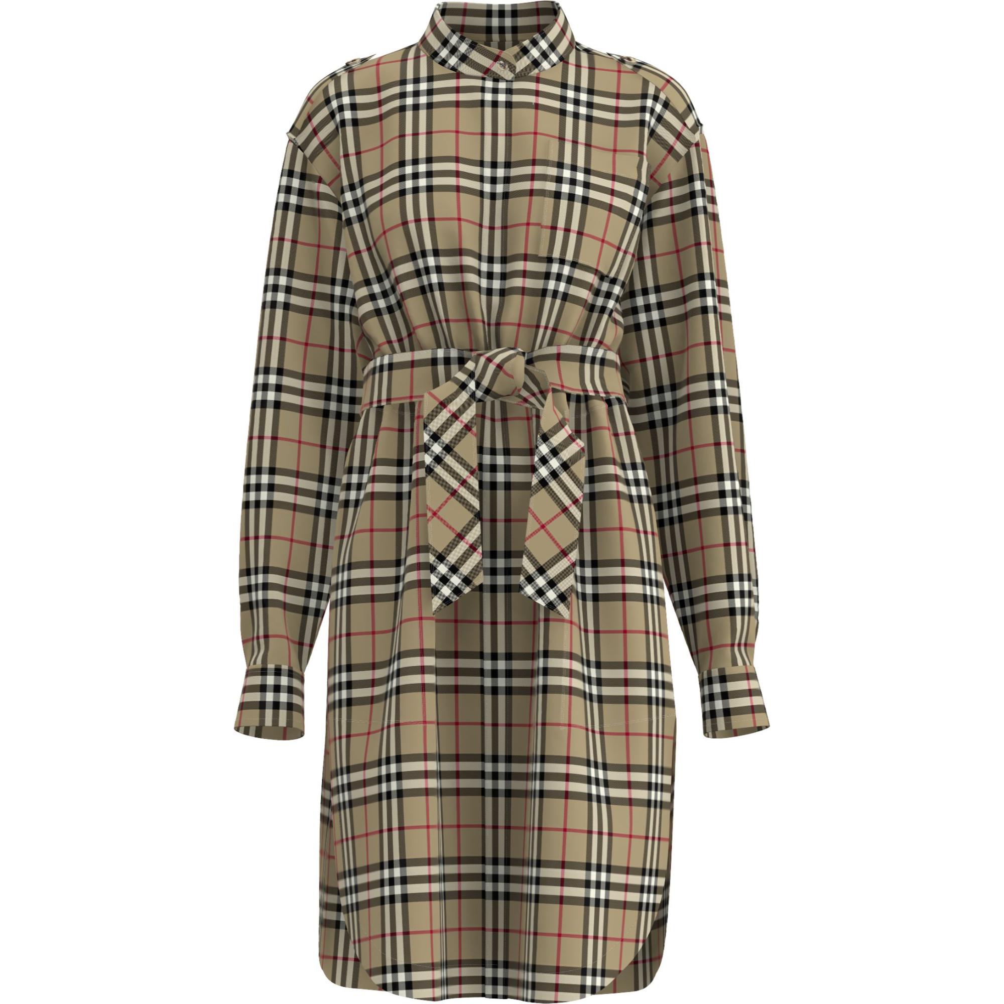 빈티지 체크 코튼 타이 웨이스트 셔츠 드레스