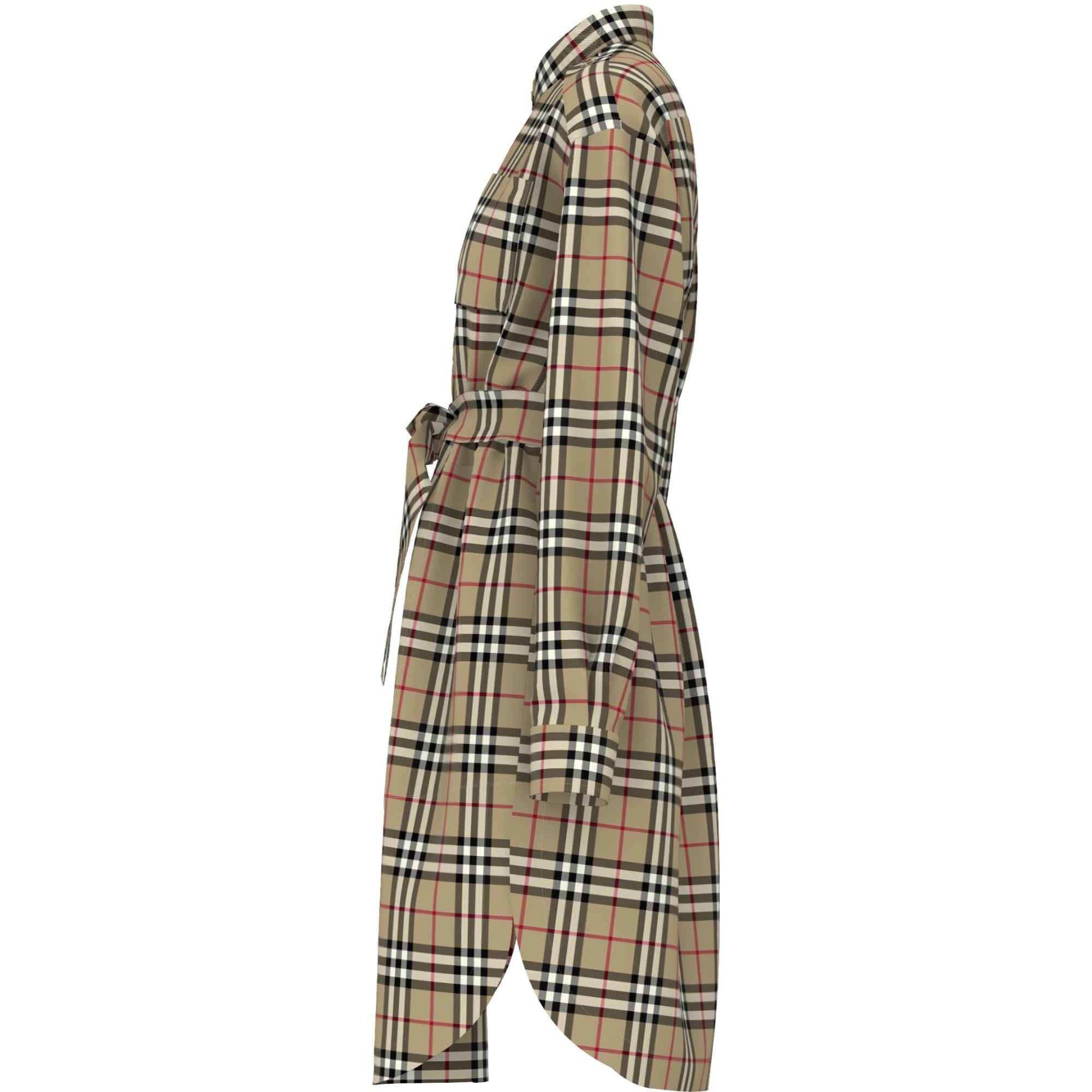 빈티지 체크 코튼 타이 웨이스트 셔츠 드레스