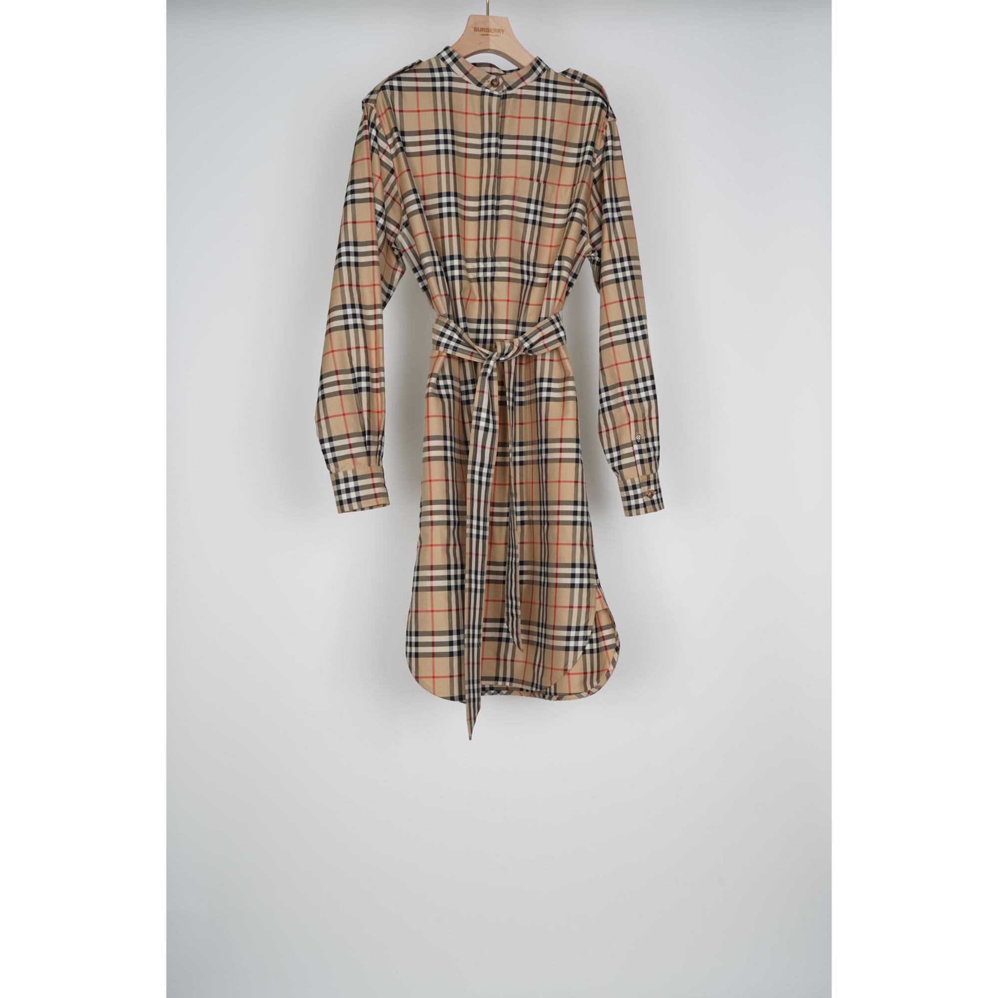 빈티지 체크 코튼 타이 웨이스트 셔츠 드레스