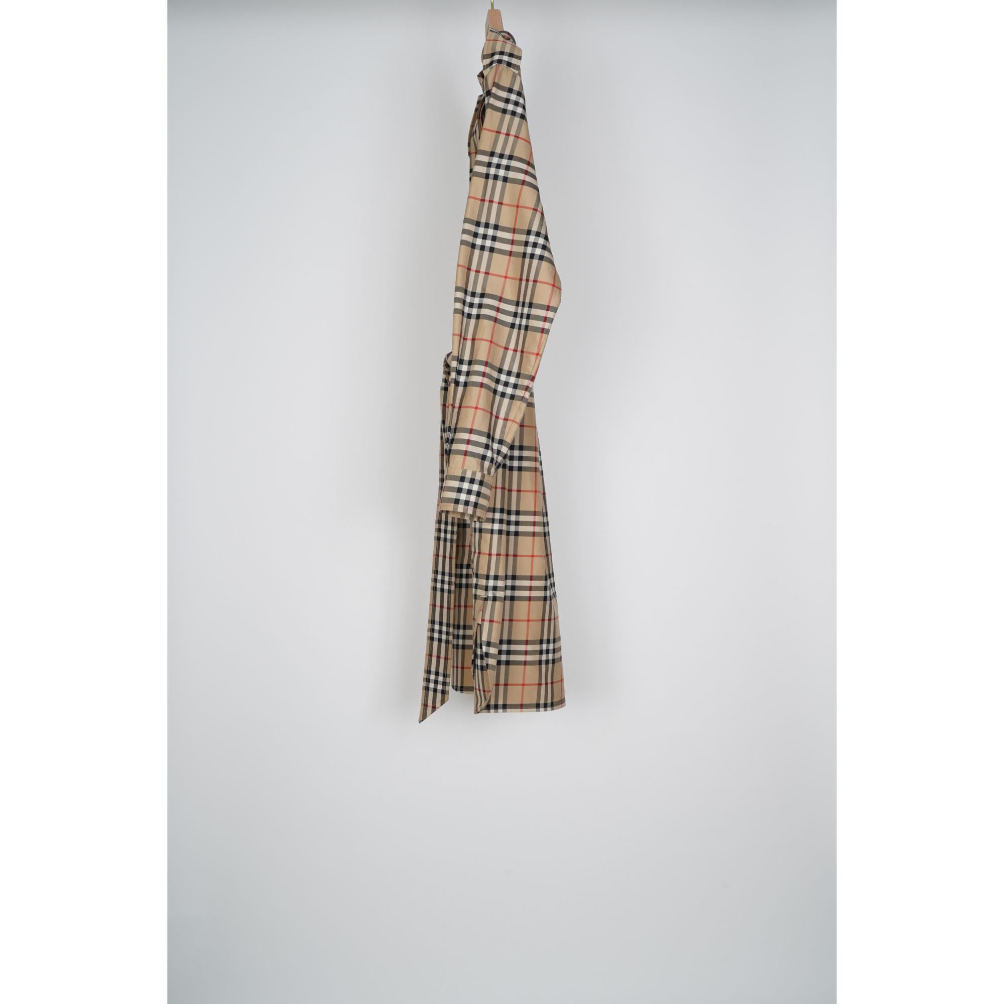 빈티지 체크 코튼 타이 웨이스트 셔츠 드레스