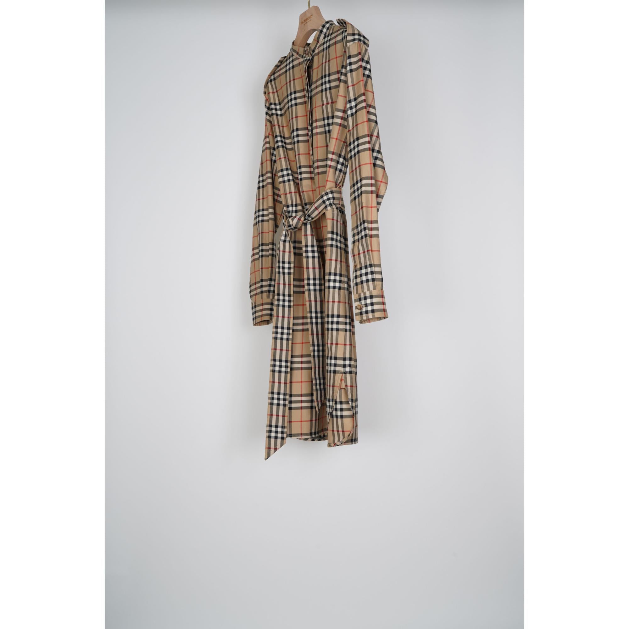 빈티지 체크 코튼 타이 웨이스트 셔츠 드레스