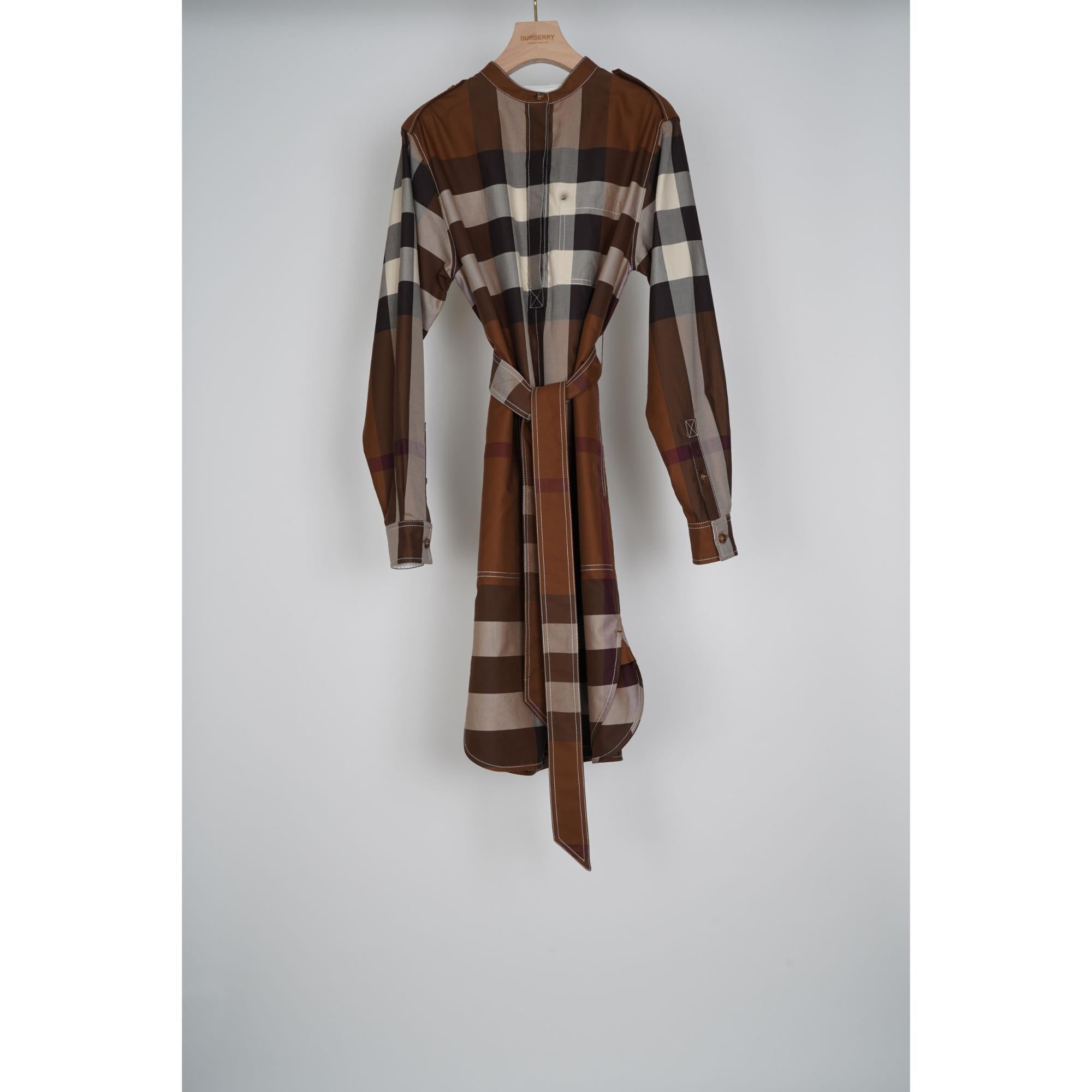 체크 코튼 포플린 타이 웨이스트 셔츠 드레스