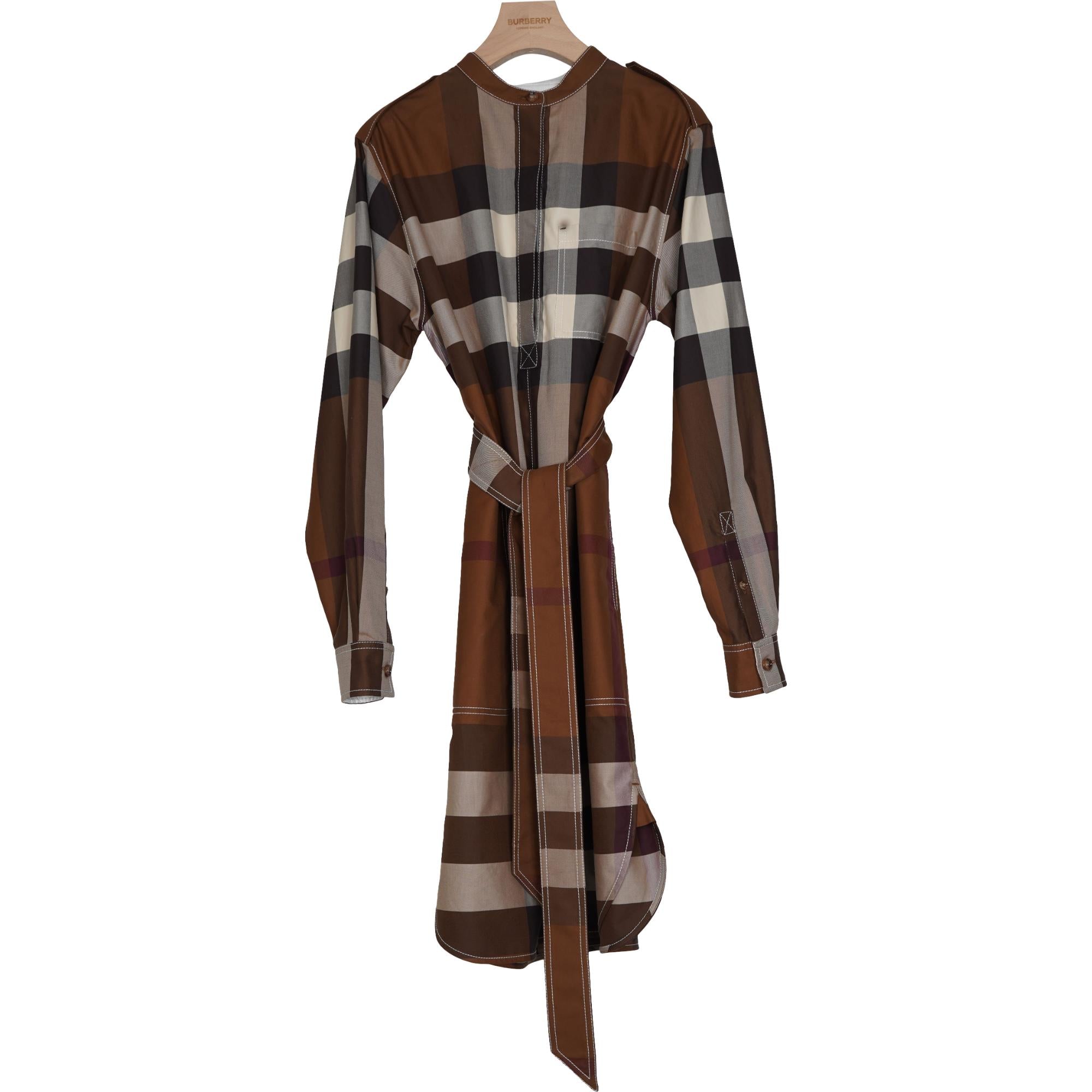 체크 코튼 포플린 타이 웨이스트 셔츠 드레스