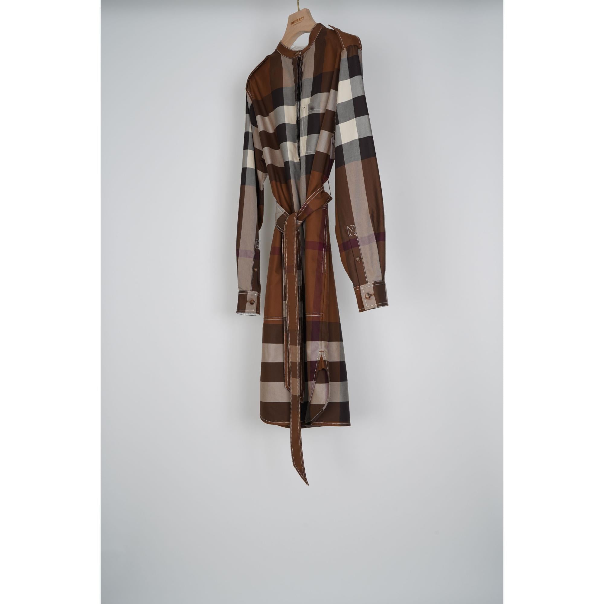 체크 코튼 포플린 타이 웨이스트 셔츠 드레스