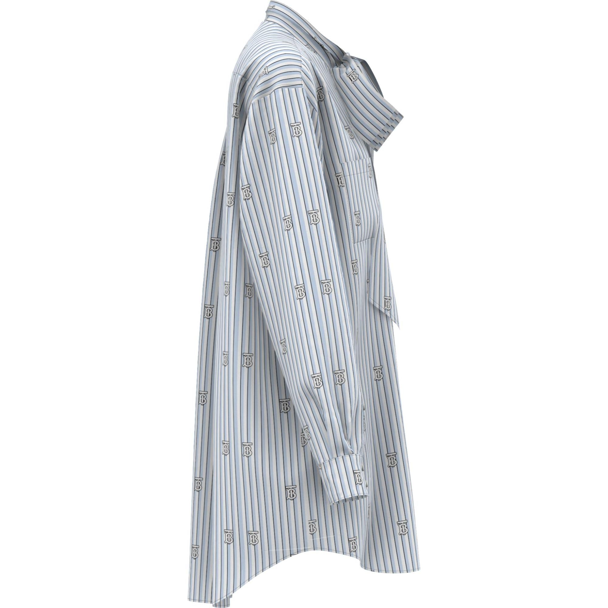 모노그램 스트라이프 실크 블렌드 타이넥 블라우스