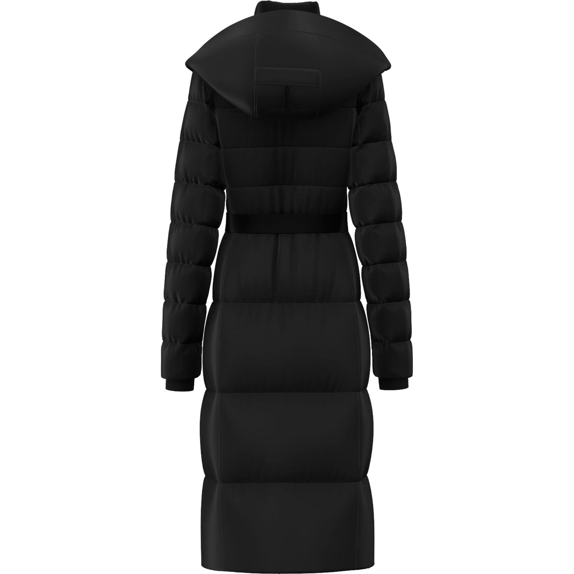 컨트라스트 후드 나일론 미드 렝스 퍼퍼 코트