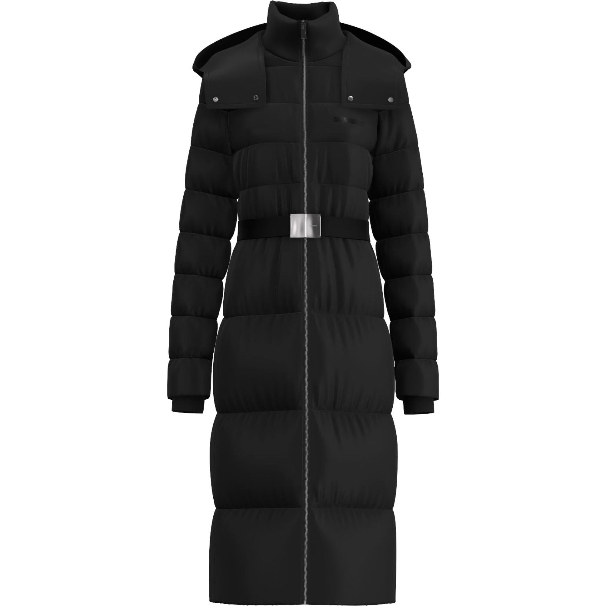 컨트라스트 후드 나일론 미드 렝스 퍼퍼 코트