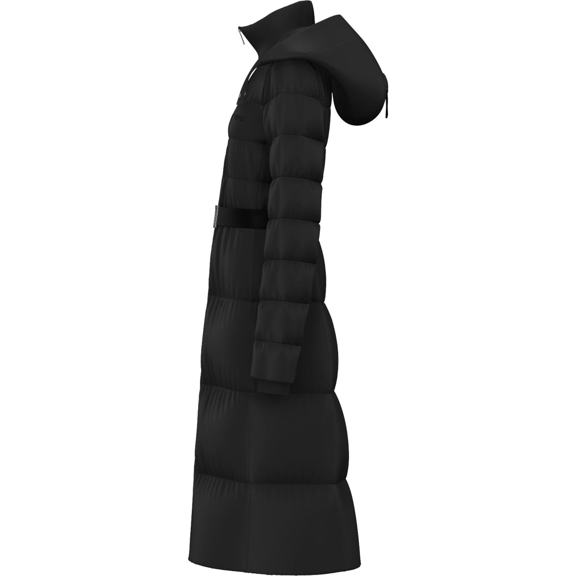 컨트라스트 후드 나일론 미드 렝스 퍼퍼 코트