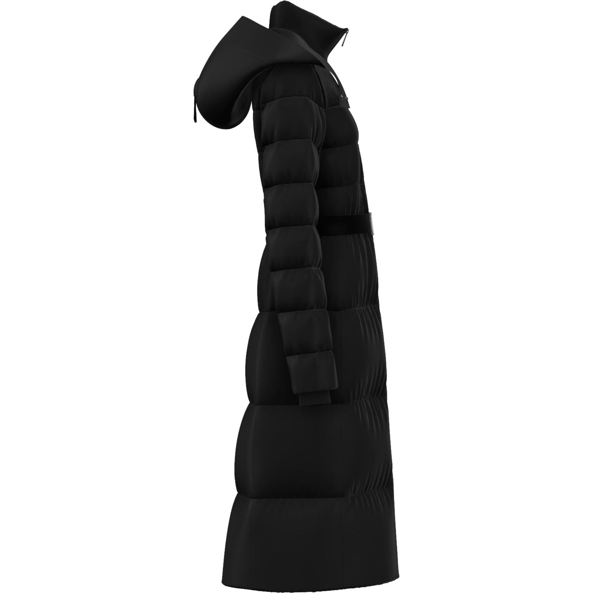 컨트라스트 후드 나일론 미드 렝스 퍼퍼 코트