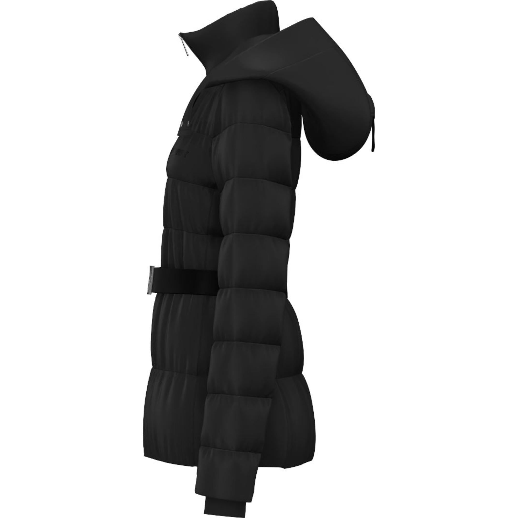 컨트라스트 후드 나일론 벨트 퍼퍼 재킷