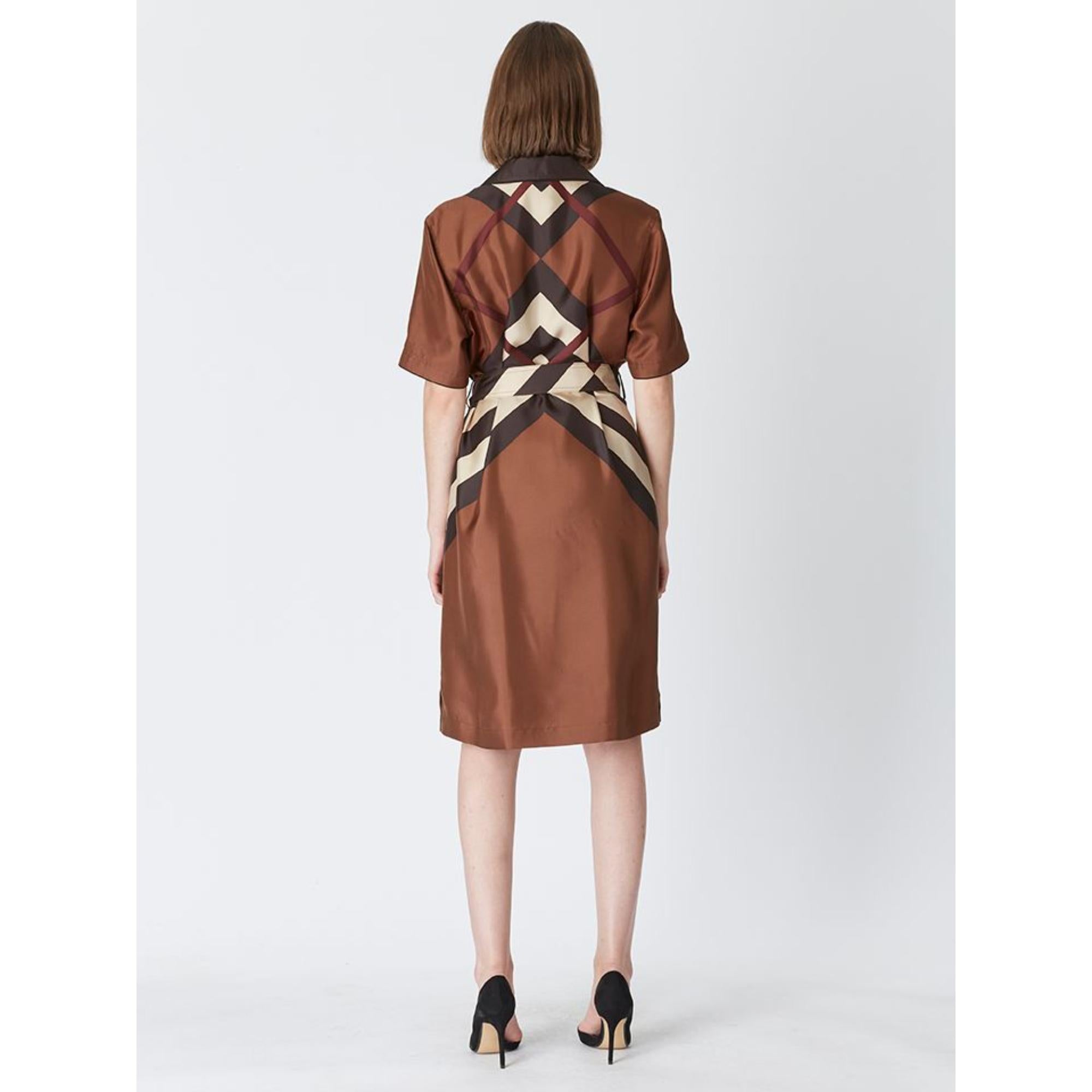 쉐브론 체크 실크 셔츠 드레스