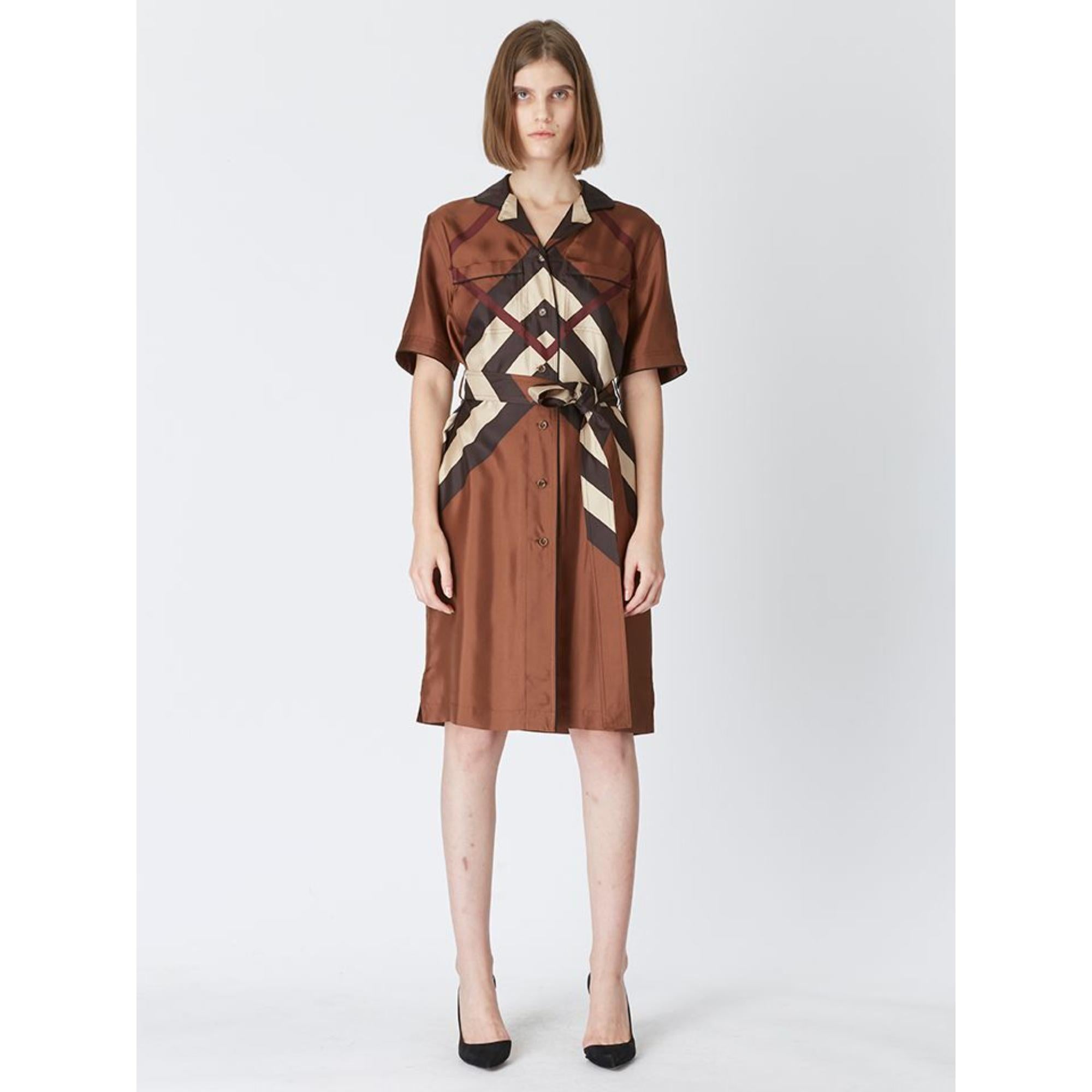 쉐브론 체크 실크 셔츠 드레스