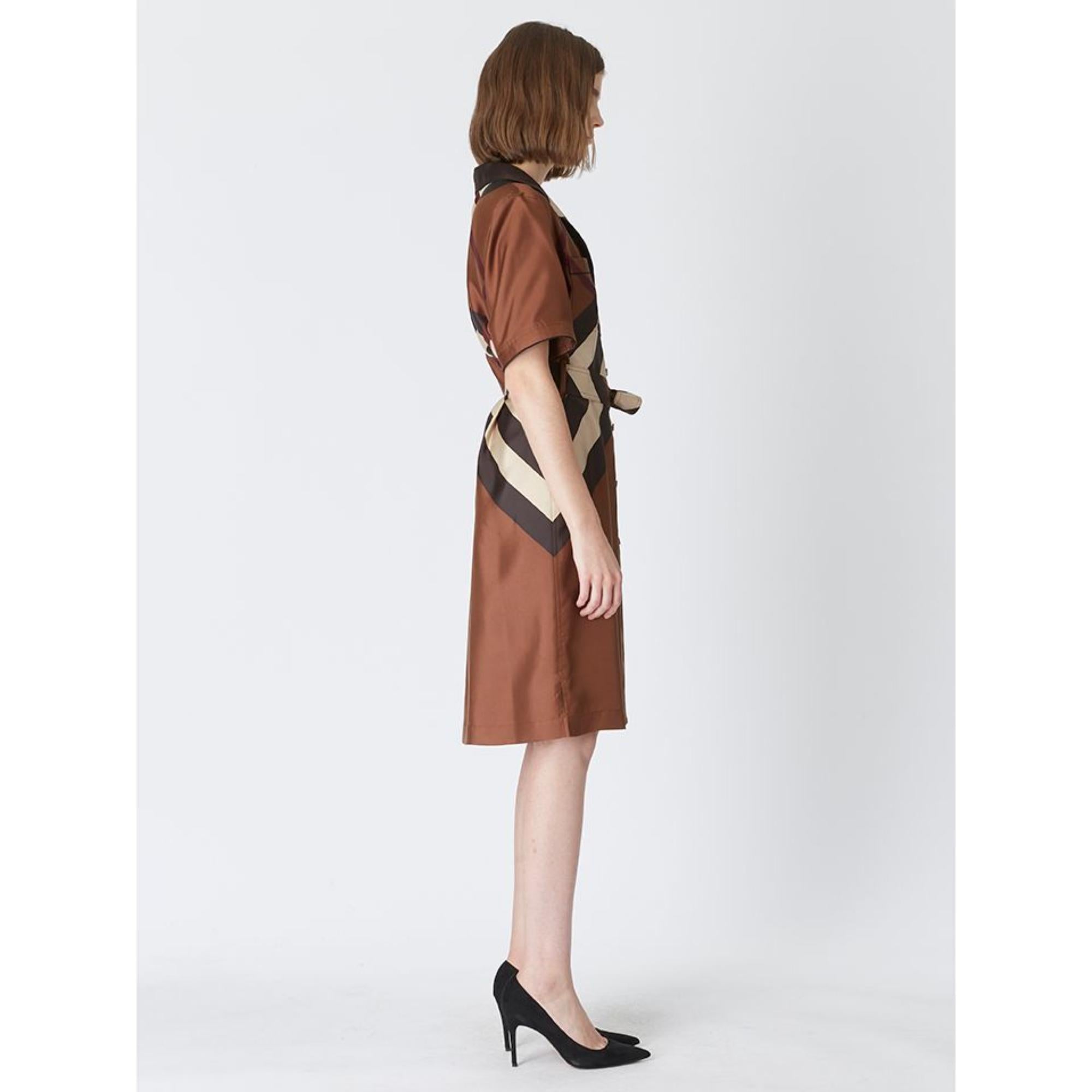 쉐브론 체크 실크 셔츠 드레스