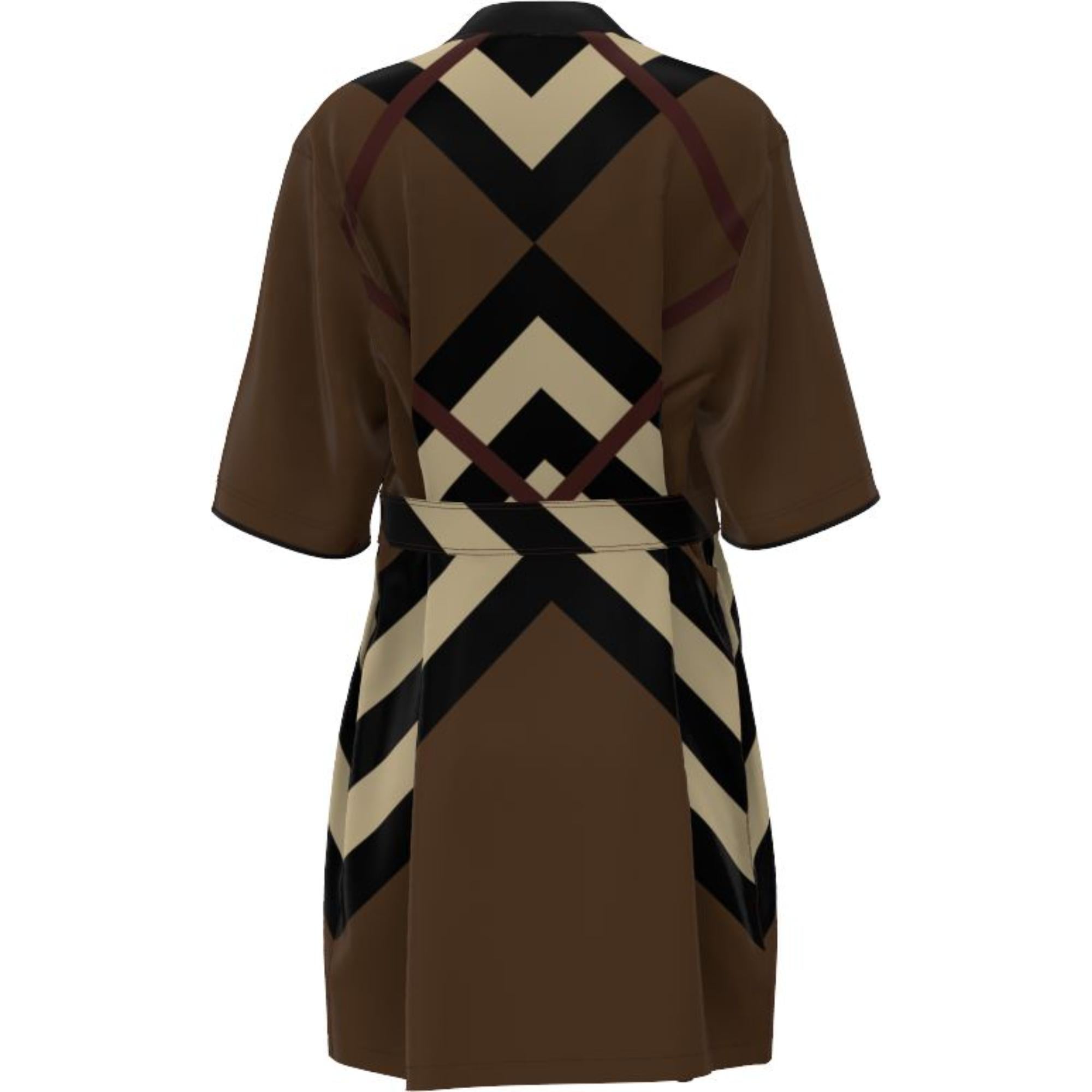 쉐브론 체크 실크 셔츠 드레스