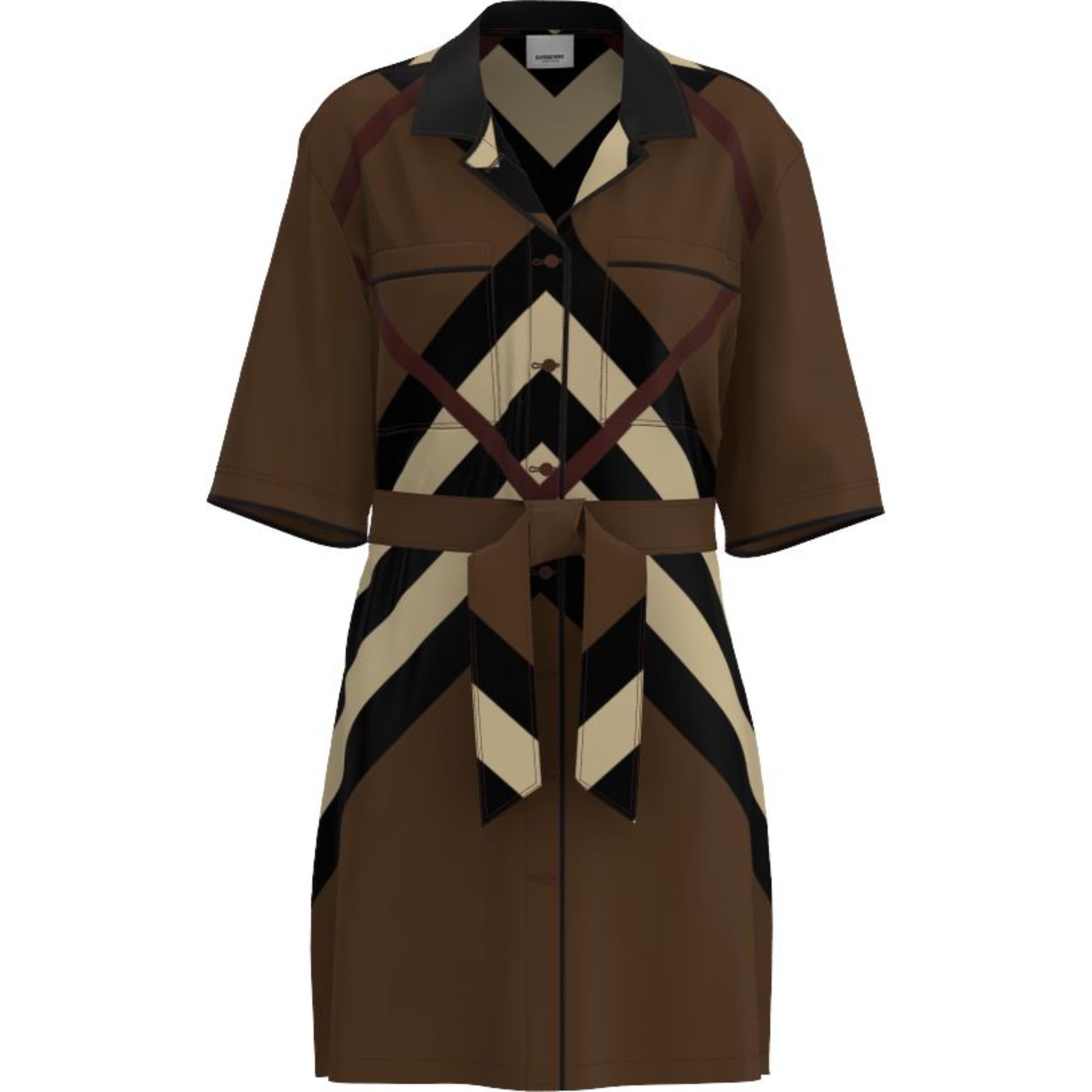 쉐브론 체크 실크 셔츠 드레스