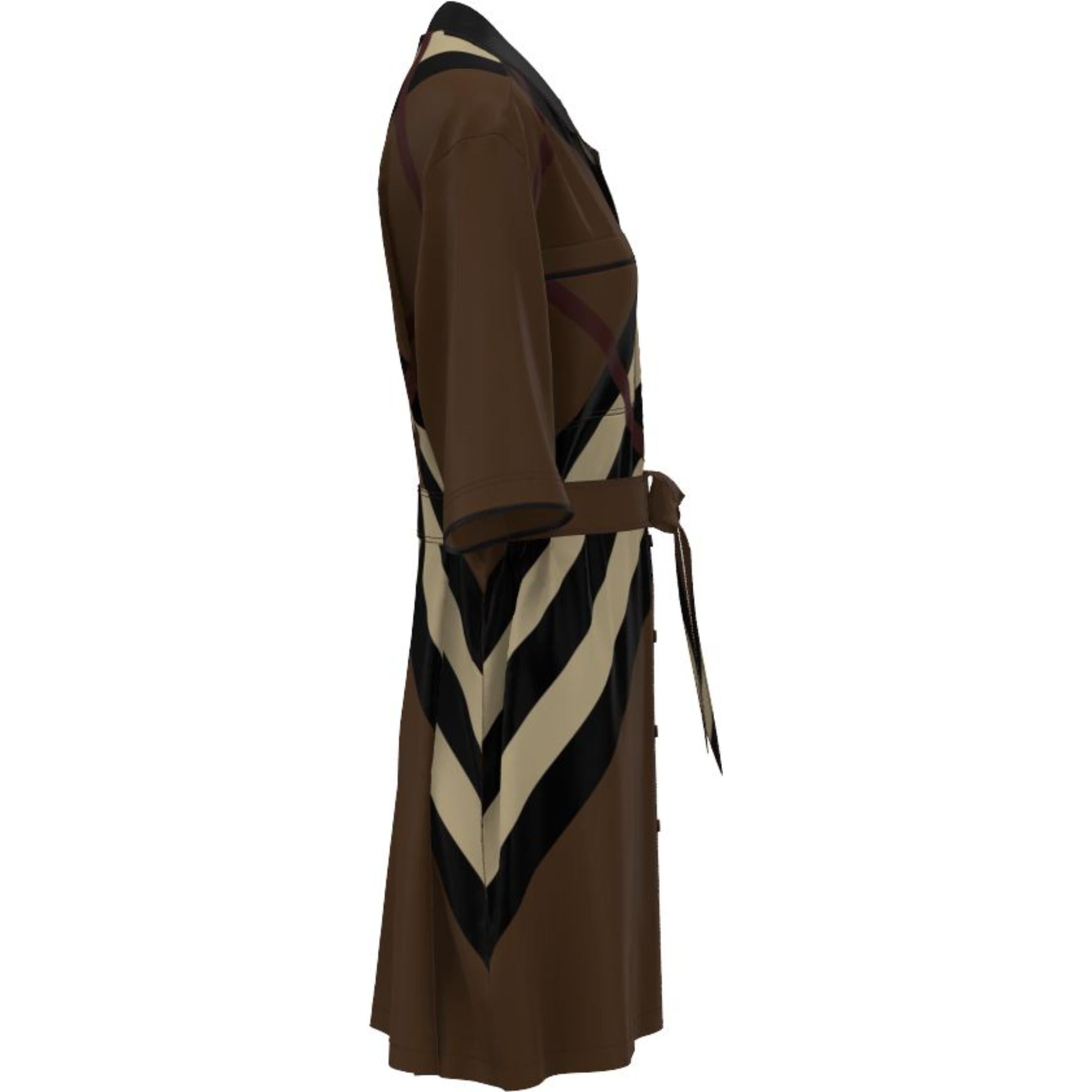 쉐브론 체크 실크 셔츠 드레스