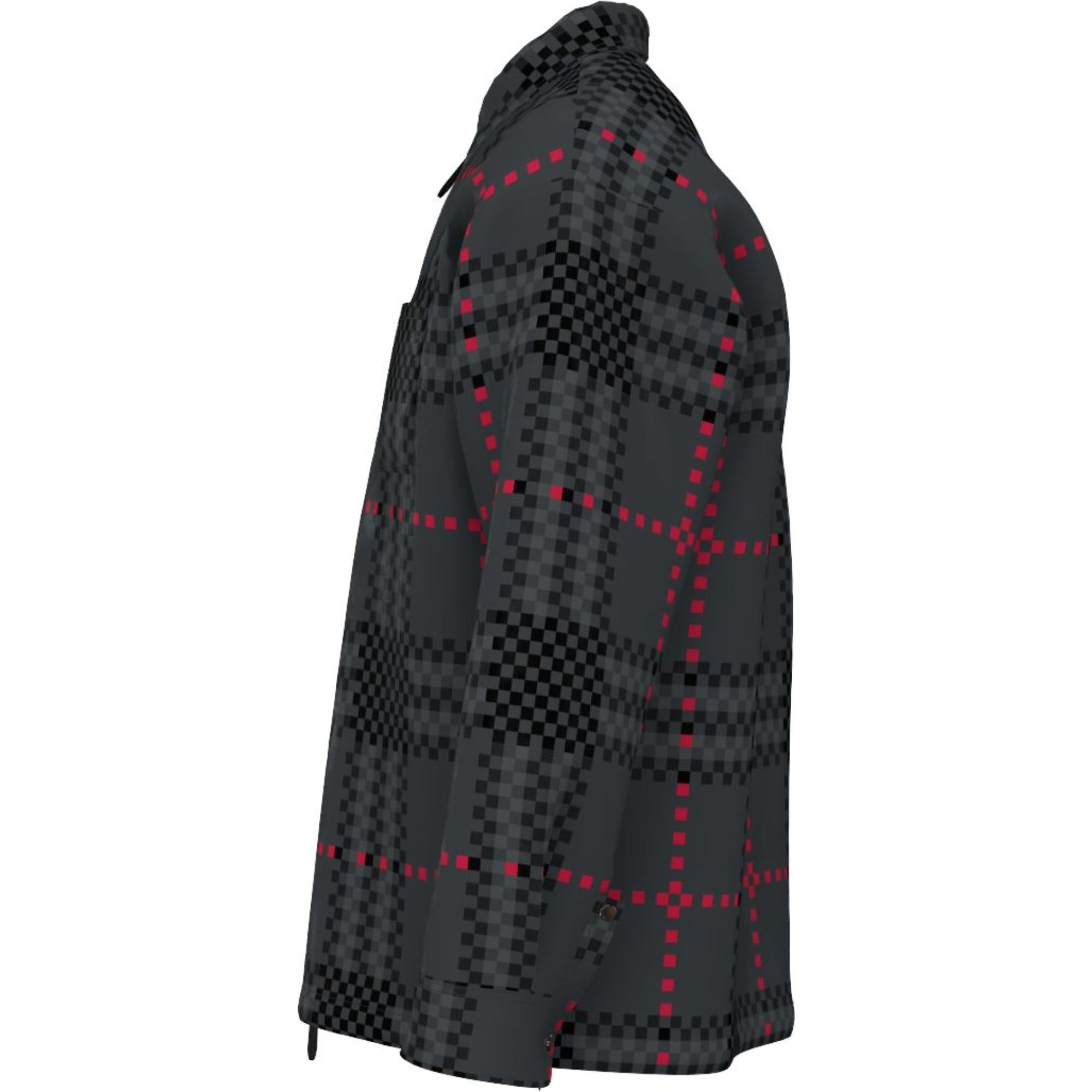 픽셀 체크 울 코튼 블렌드 지퍼 프런트 셔츠