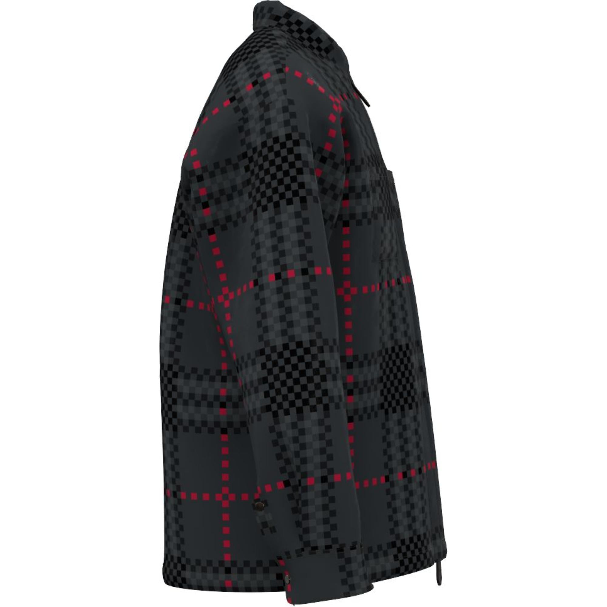 픽셀 체크 울 코튼 블렌드 지퍼 프런트 셔츠