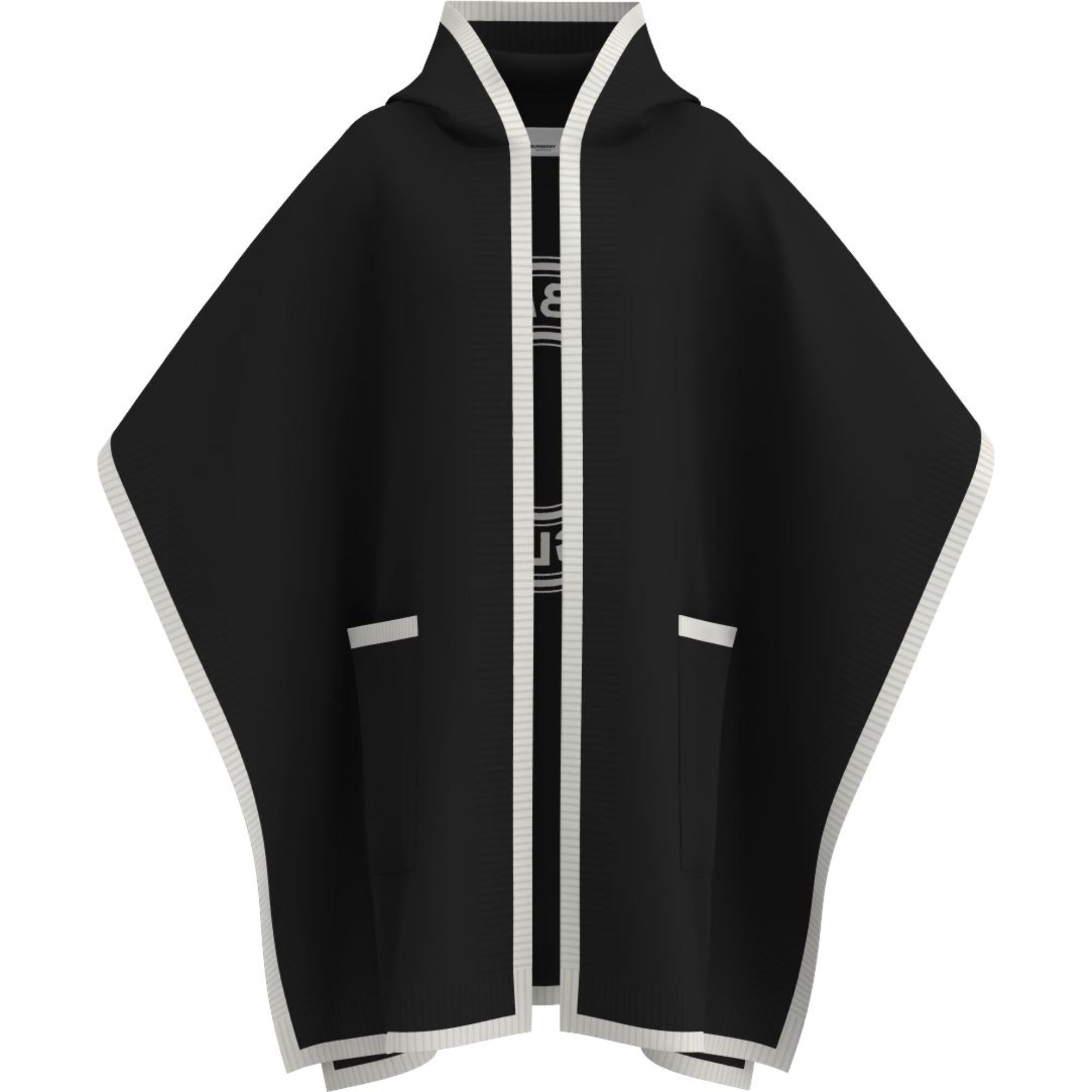 로고 그래픽 울 캐시미어 자카드 후드 케이프