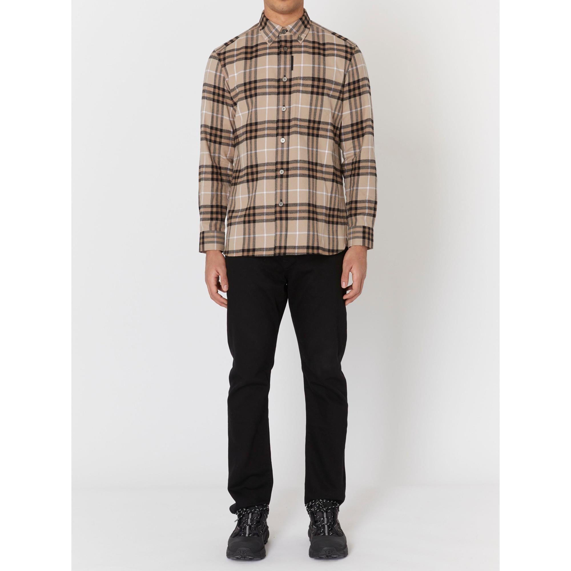 버튼 다운 칼라 체크 코튼 셔츠