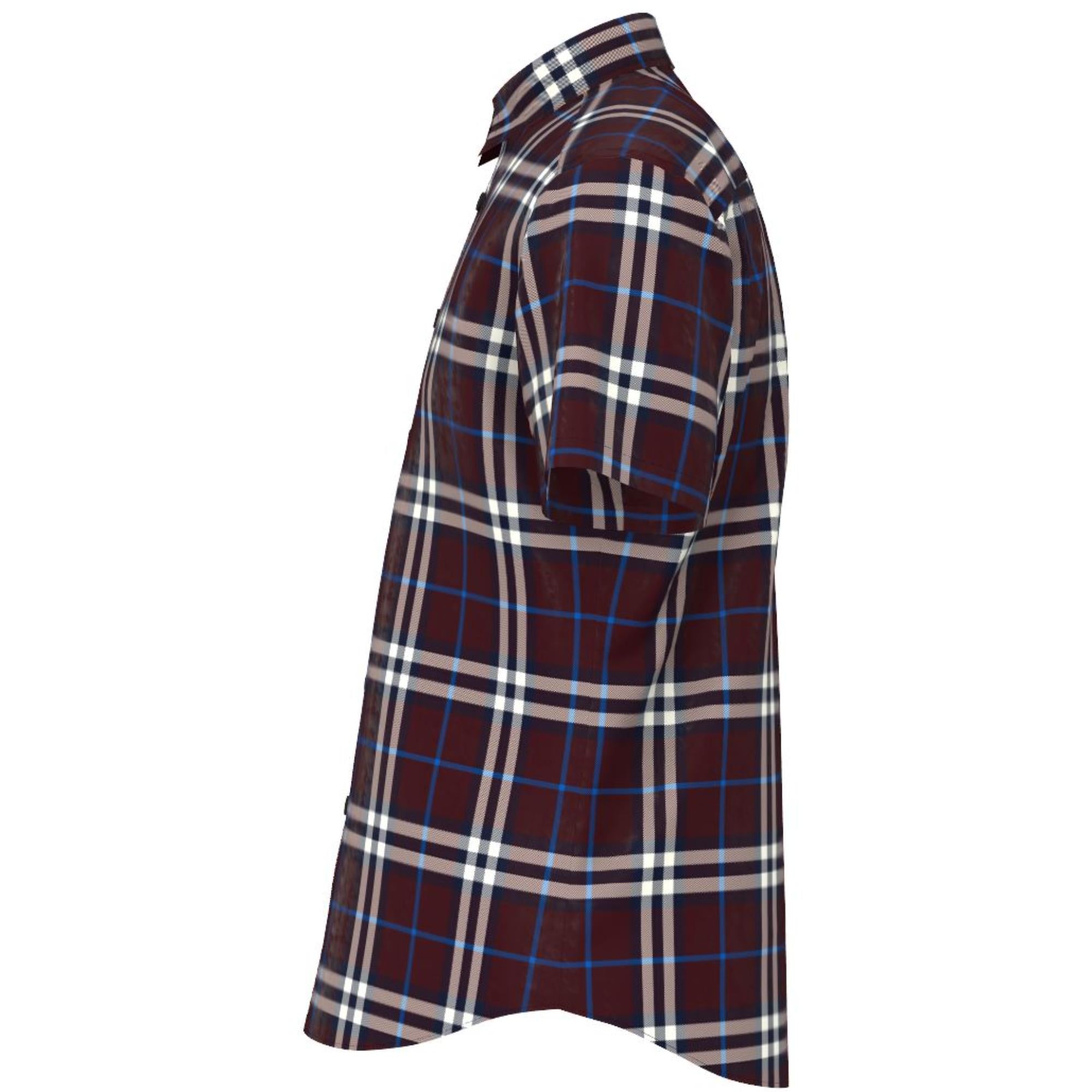 쇼트 슬리브 체크 코튼 포플린 셔츠